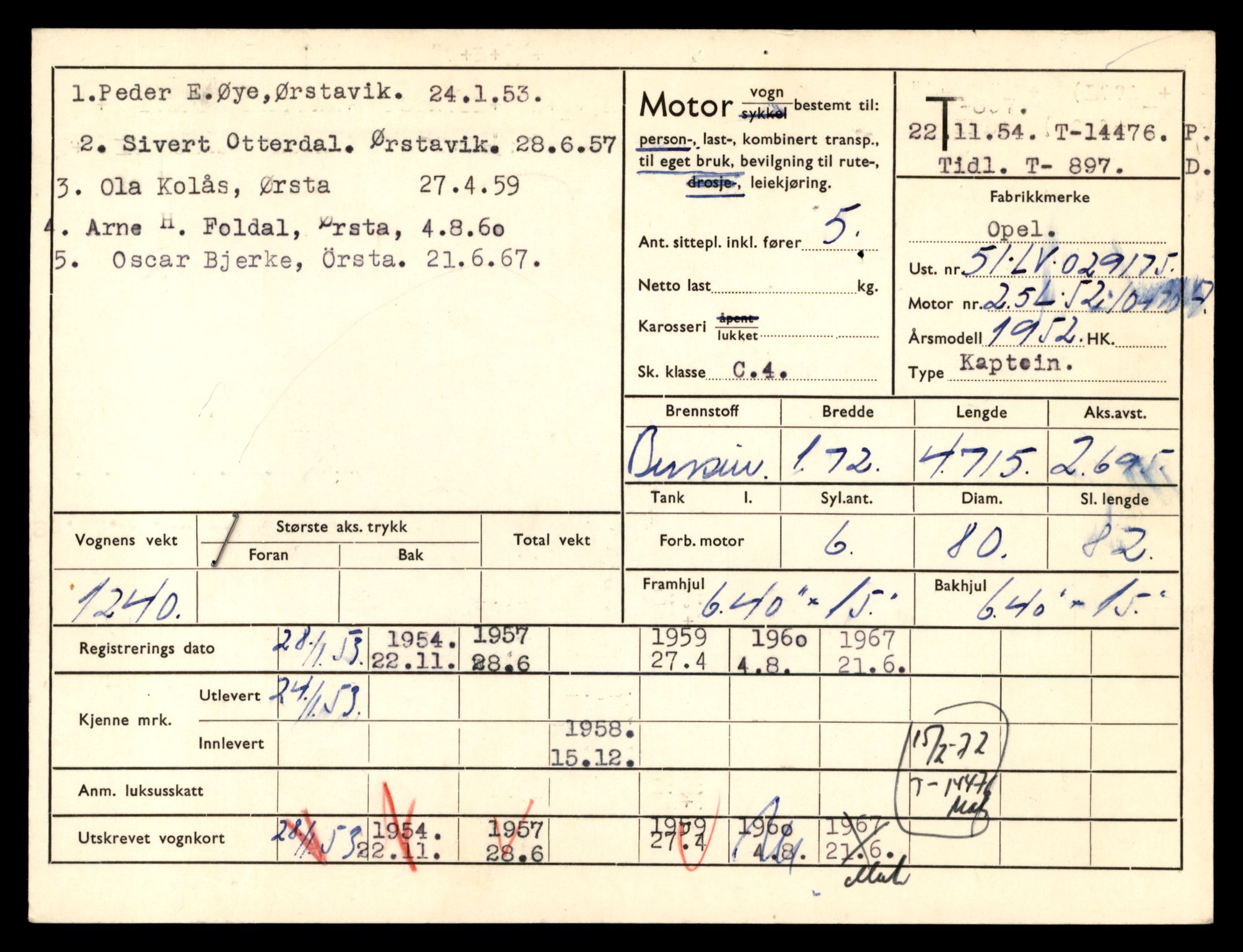 Møre og Romsdal vegkontor - Ålesund trafikkstasjon, AV/SAT-A-4099/F/Fe/L0046: Registreringskort for kjøretøy T 14445 - T 14579, 1927-1998