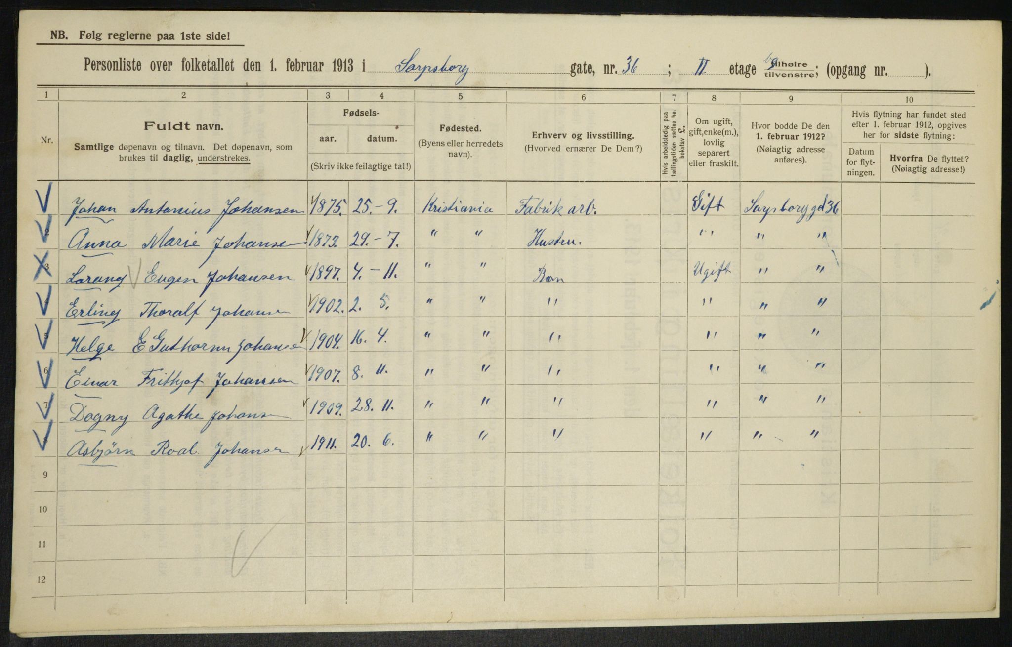 OBA, Kommunal folketelling 1.2.1913 for Kristiania, 1913, s. 89200