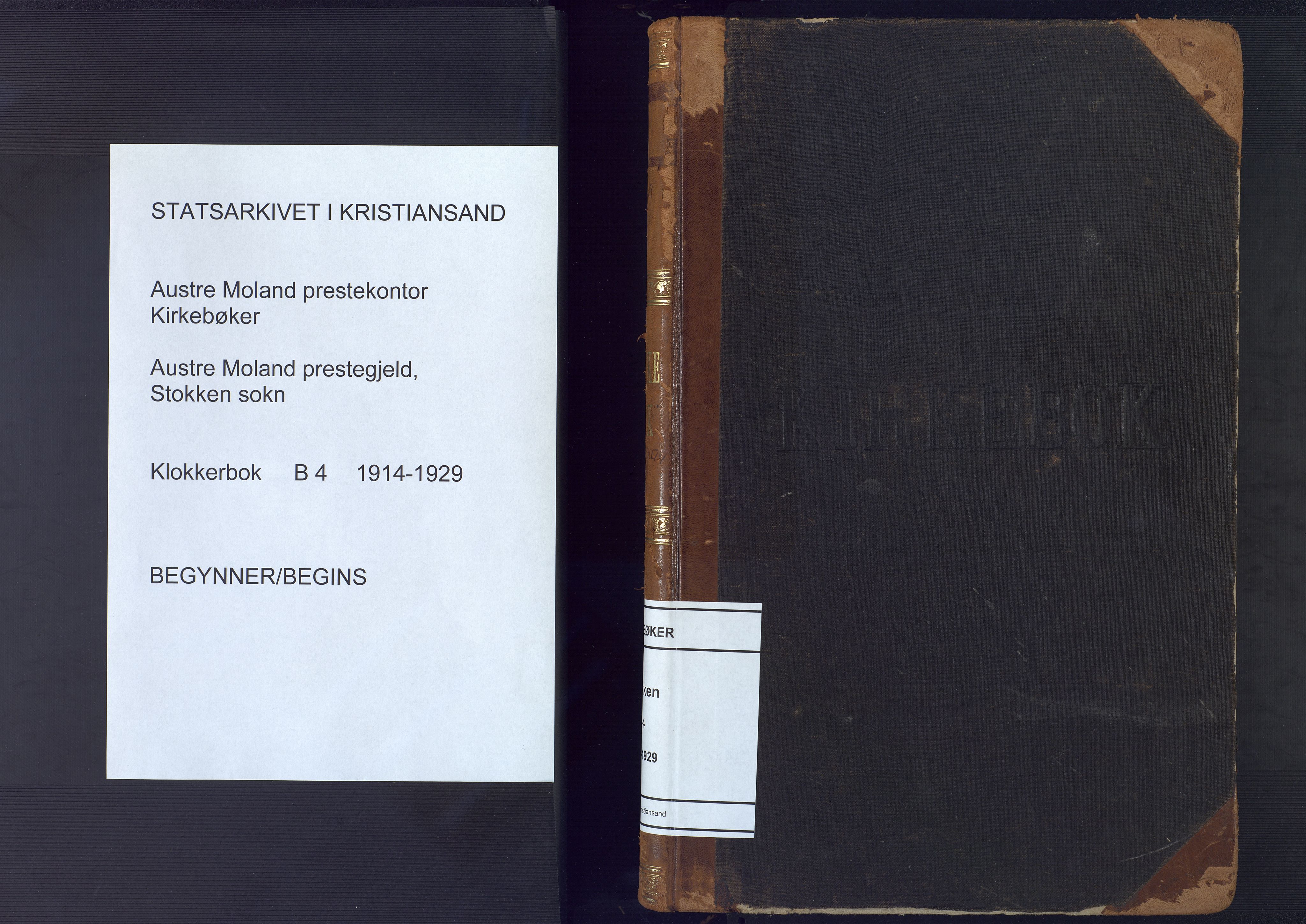 Austre Moland sokneprestkontor, SAK/1111-0001/F/Fb/Fbb/L0004: Klokkerbok nr. B 4, 1914-1929