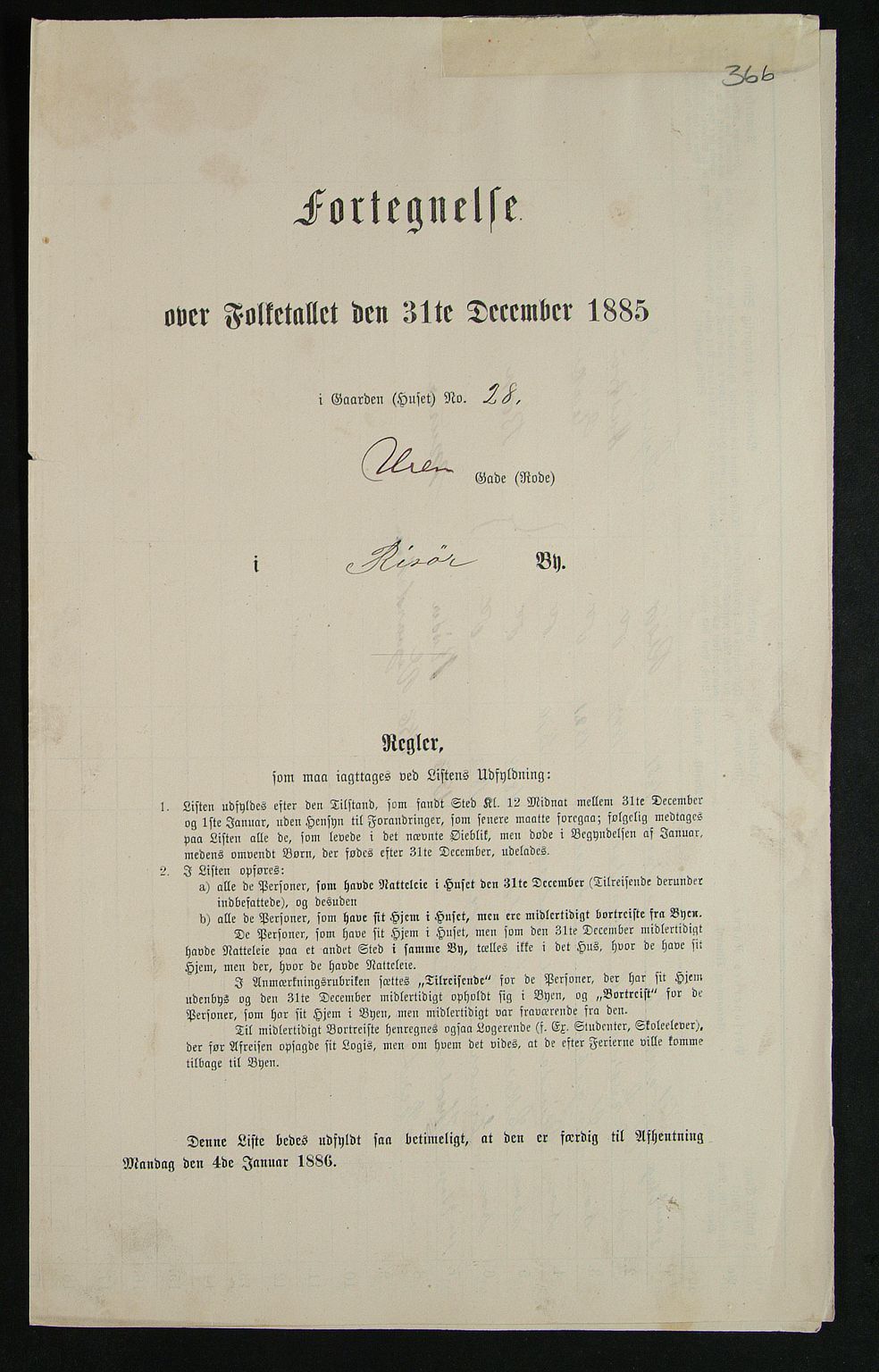 SAK, Folketelling 1885 for 0901 Risør kjøpstad, 1885, s. 366