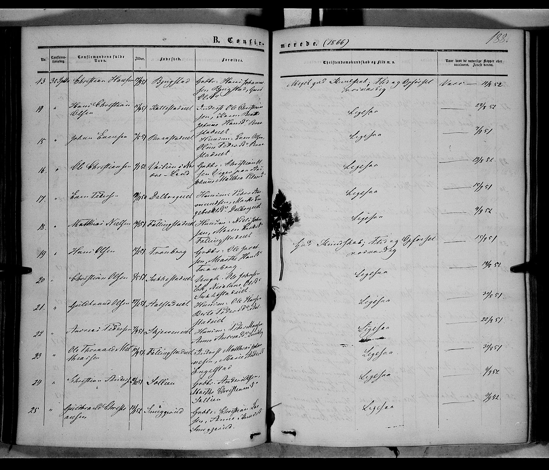 Vardal prestekontor, AV/SAH-PREST-100/H/Ha/Haa/L0006: Ministerialbok nr. 6, 1854-1866, s. 188