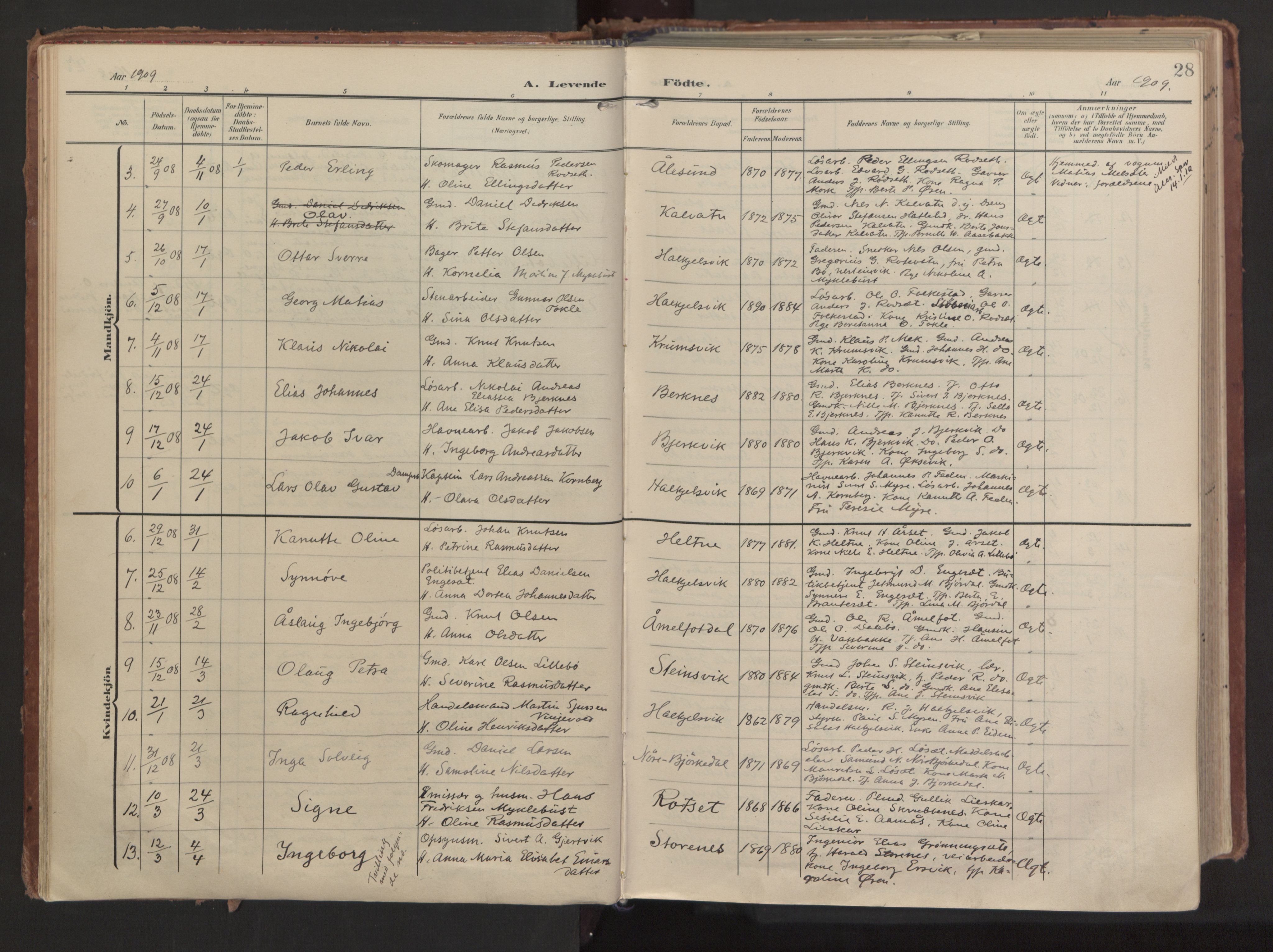 Ministerialprotokoller, klokkerbøker og fødselsregistre - Møre og Romsdal, AV/SAT-A-1454/511/L0144: Ministerialbok nr. 511A11, 1906-1923, s. 28