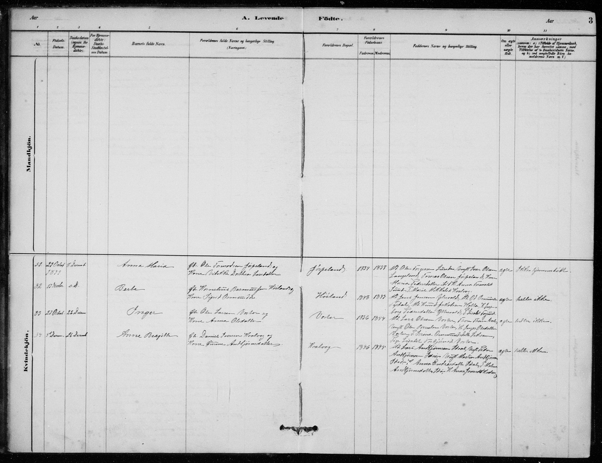 Strand sokneprestkontor, AV/SAST-A-101828/H/Ha/Hab/L0004: Klokkerbok nr. B 4, 1878-1903, s. 3