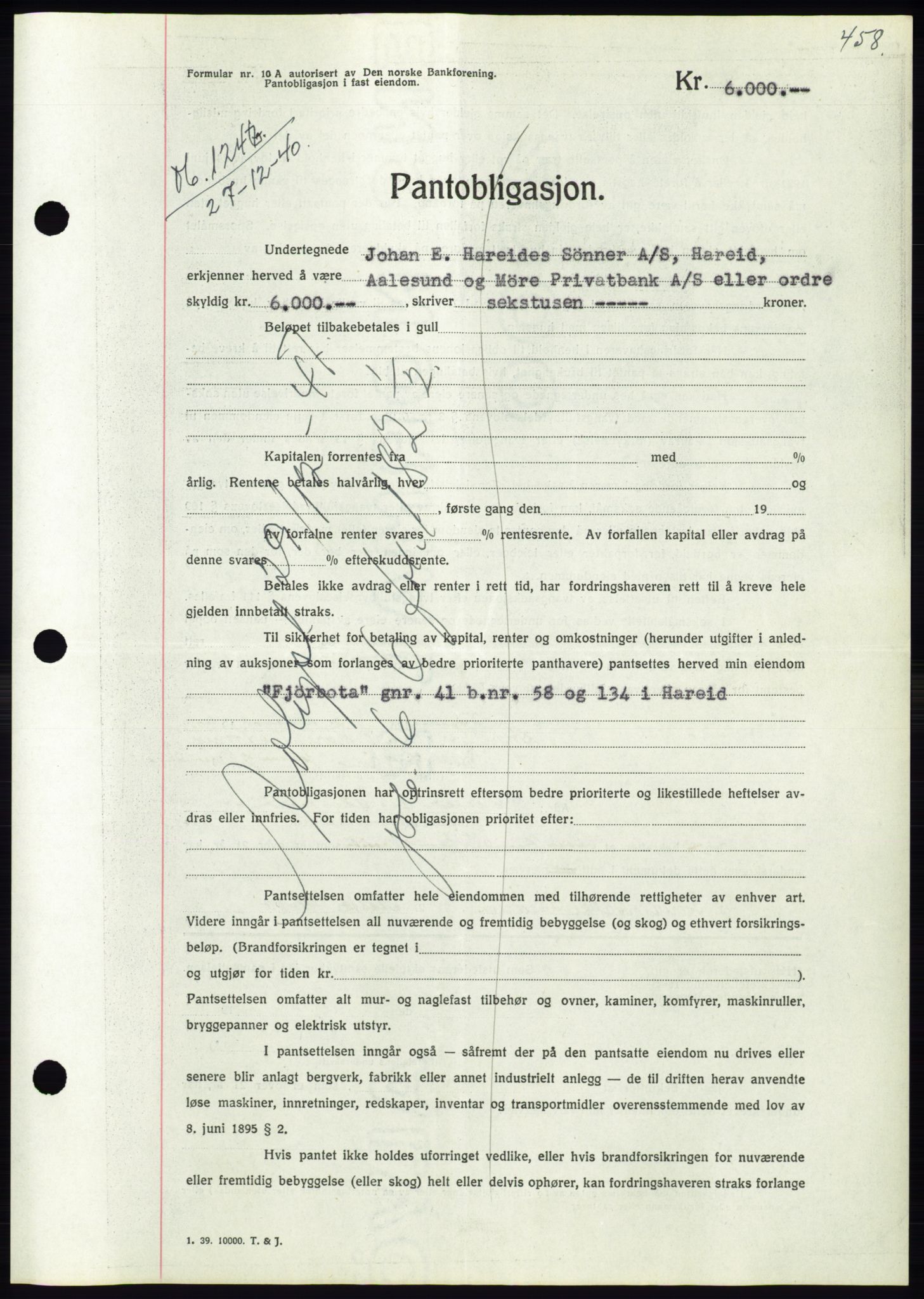 Søre Sunnmøre sorenskriveri, SAT/A-4122/1/2/2C/L0070: Pantebok nr. 64, 1940-1941, Dagboknr: 1247/1940