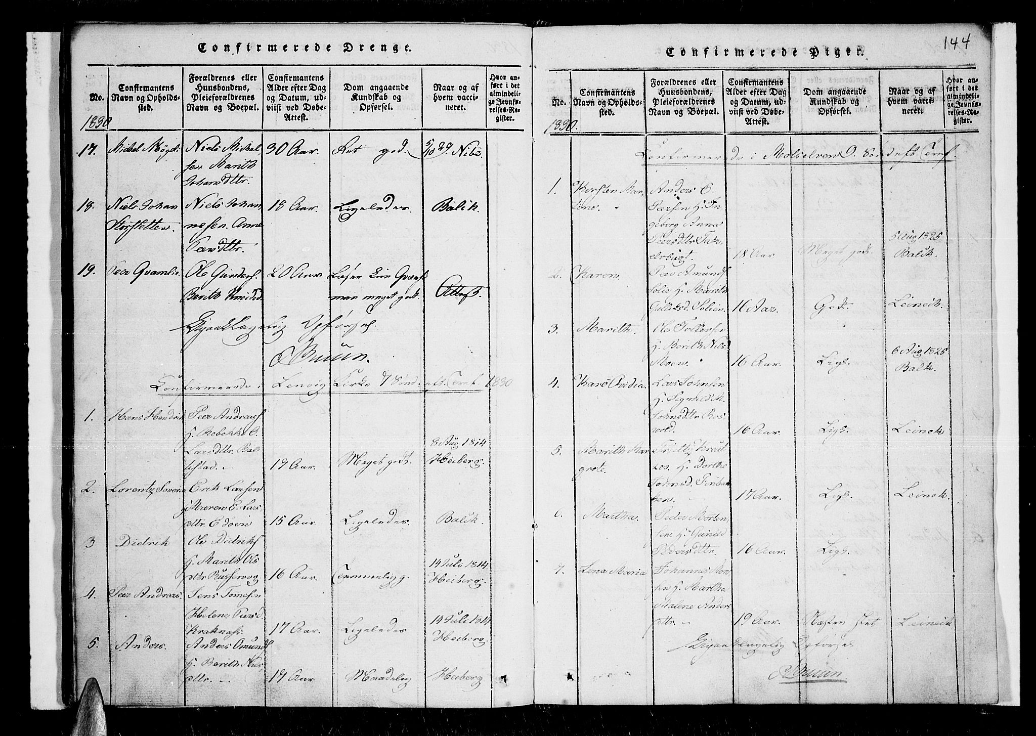 Lenvik sokneprestembete, SATØ/S-1310/H/Ha/Haa/L0003kirke: Ministerialbok nr. 3, 1820-1831, s. 144