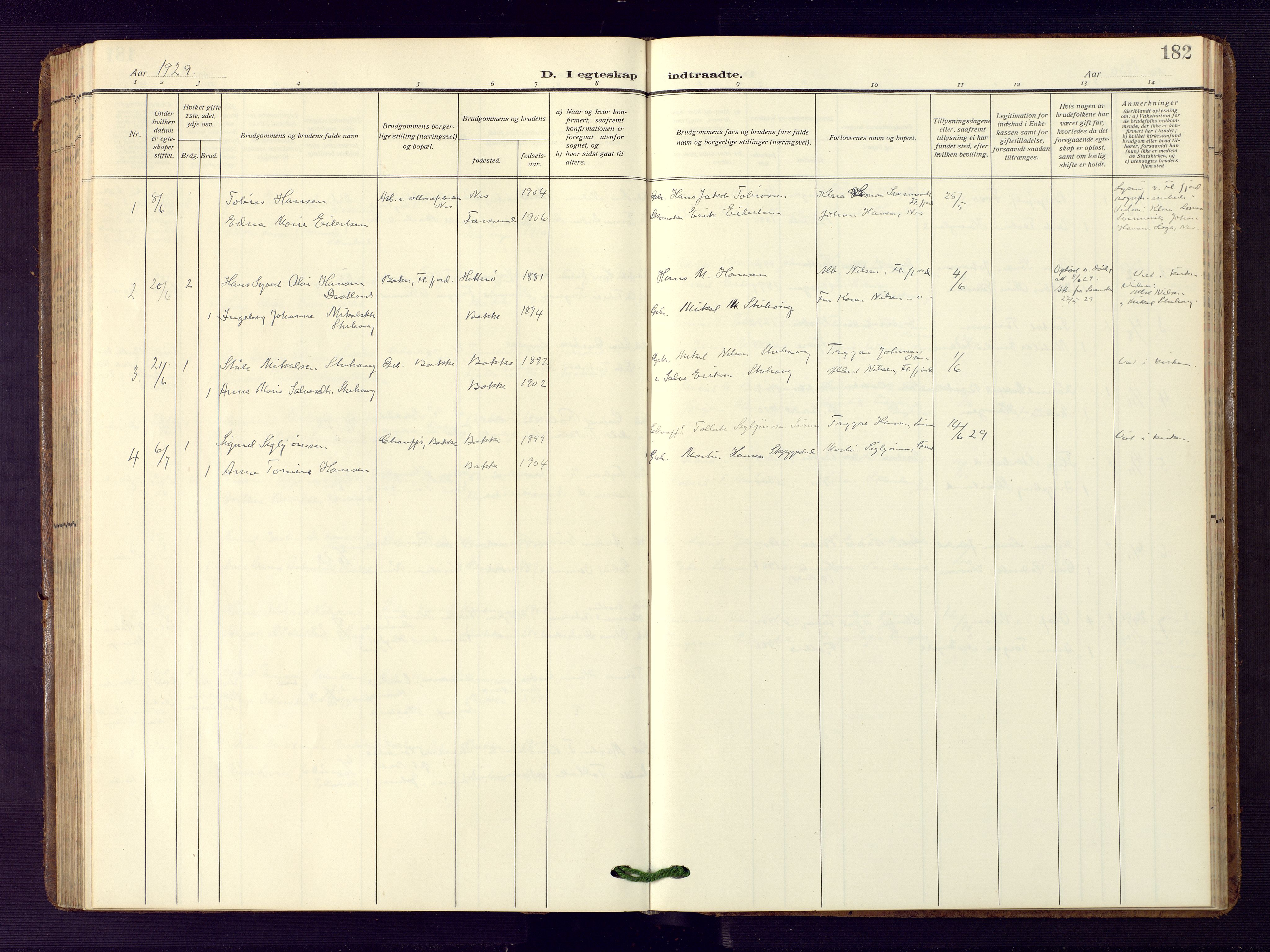 Bakke sokneprestkontor, SAK/1111-0002/F/Fb/Fba/L0004: Klokkerbok nr. B 4, 1911-1946, s. 182