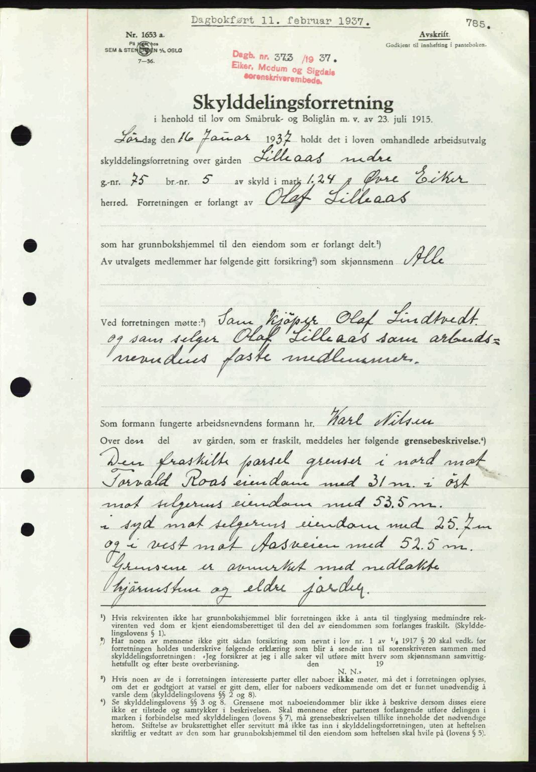 Eiker, Modum og Sigdal sorenskriveri, SAKO/A-123/G/Ga/Gab/L0034: Pantebok nr. A4, 1936-1937, Dagboknr: 373/1937