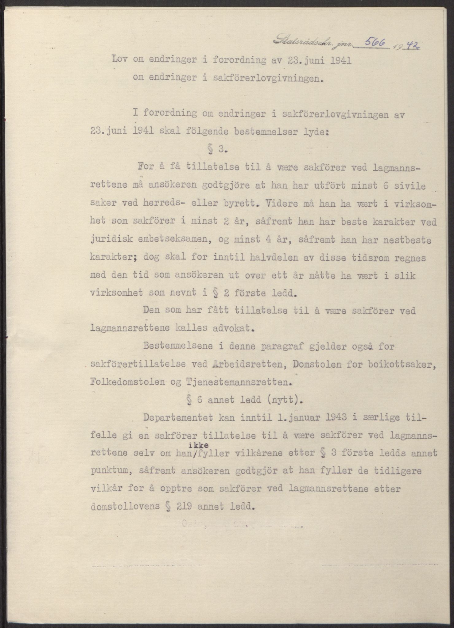 NS-administrasjonen 1940-1945 (Statsrådsekretariatet, de kommisariske statsråder mm), RA/S-4279/D/Db/L0098: Lover II, 1942, s. 158