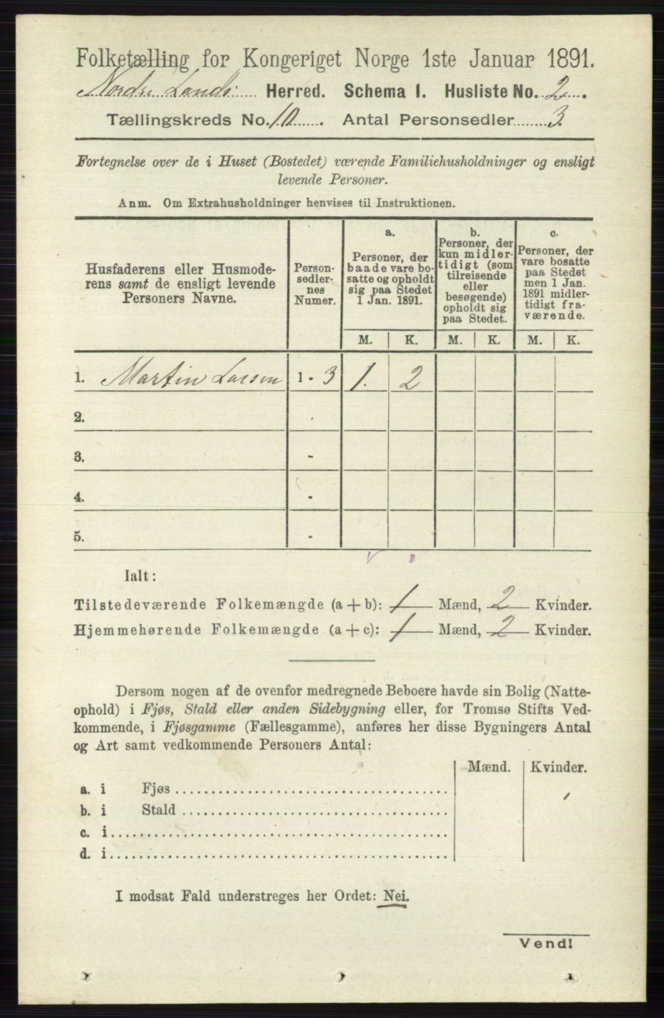 RA, Folketelling 1891 for 0538 Nordre Land herred, 1891, s. 2772