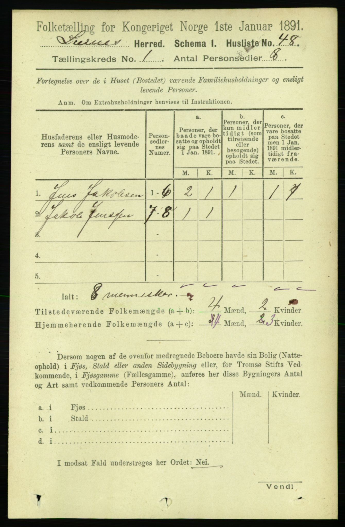 RA, Folketelling 1891 for 1737 Lierne herred, 1891, s. 63