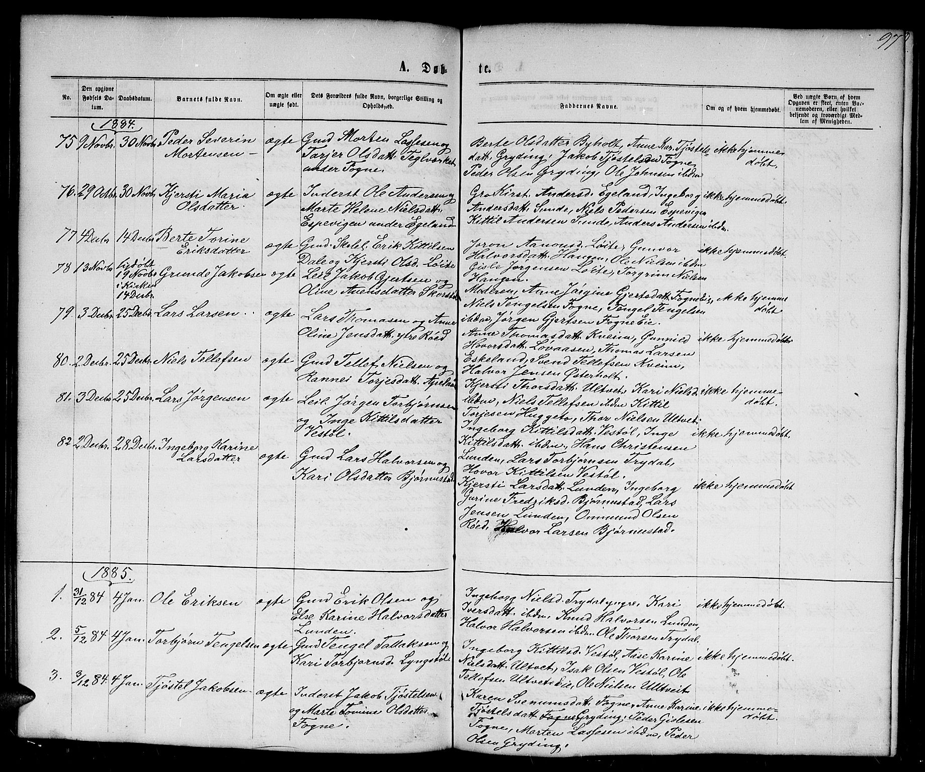Gjerstad sokneprestkontor, AV/SAK-1111-0014/F/Fb/Fba/L0006: Klokkerbok nr. B 6, 1868-1890, s. 97