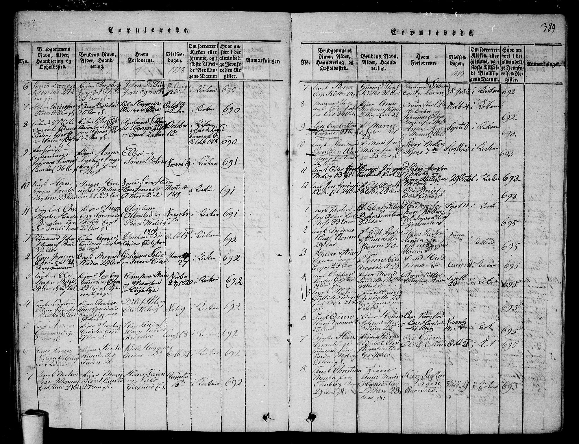Rygge prestekontor Kirkebøker, AV/SAO-A-10084b/G/Ga/L0001: Klokkerbok nr. 1, 1814-1871, s. 388-389