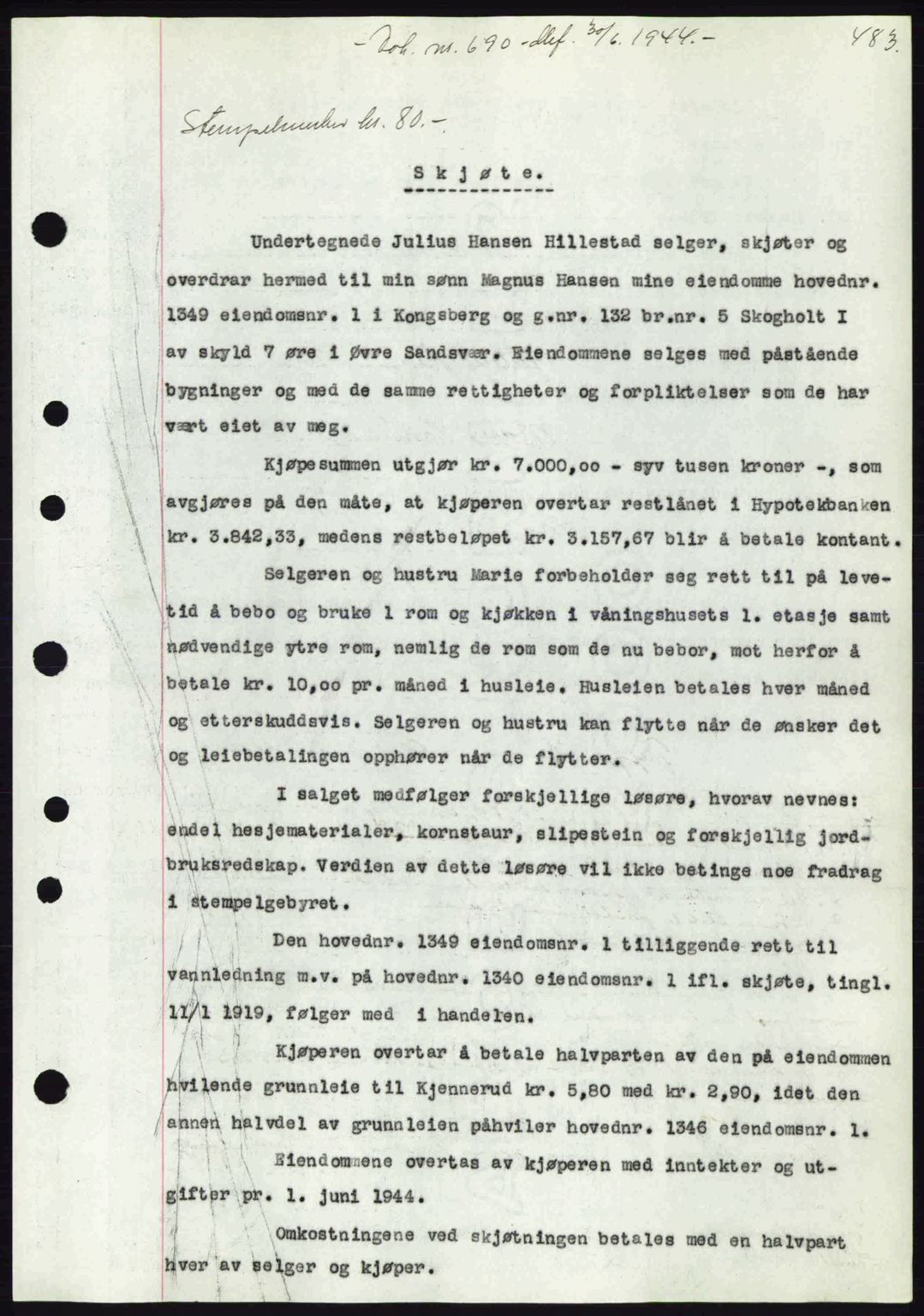 Numedal og Sandsvær sorenskriveri, SAKO/A-128/G/Ga/Gaa/L0055: Pantebok nr. A7, 1943-1944, Dagboknr: 690/1944