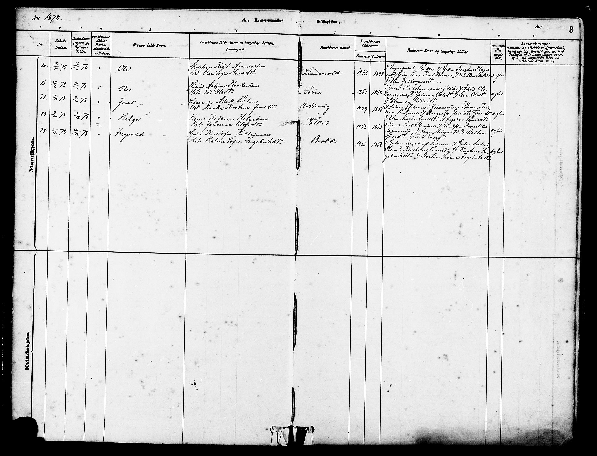 Tysvær sokneprestkontor, AV/SAST-A -101864/H/Ha/Haa/L0006: Ministerialbok nr. A 6, 1878-1896, s. 3