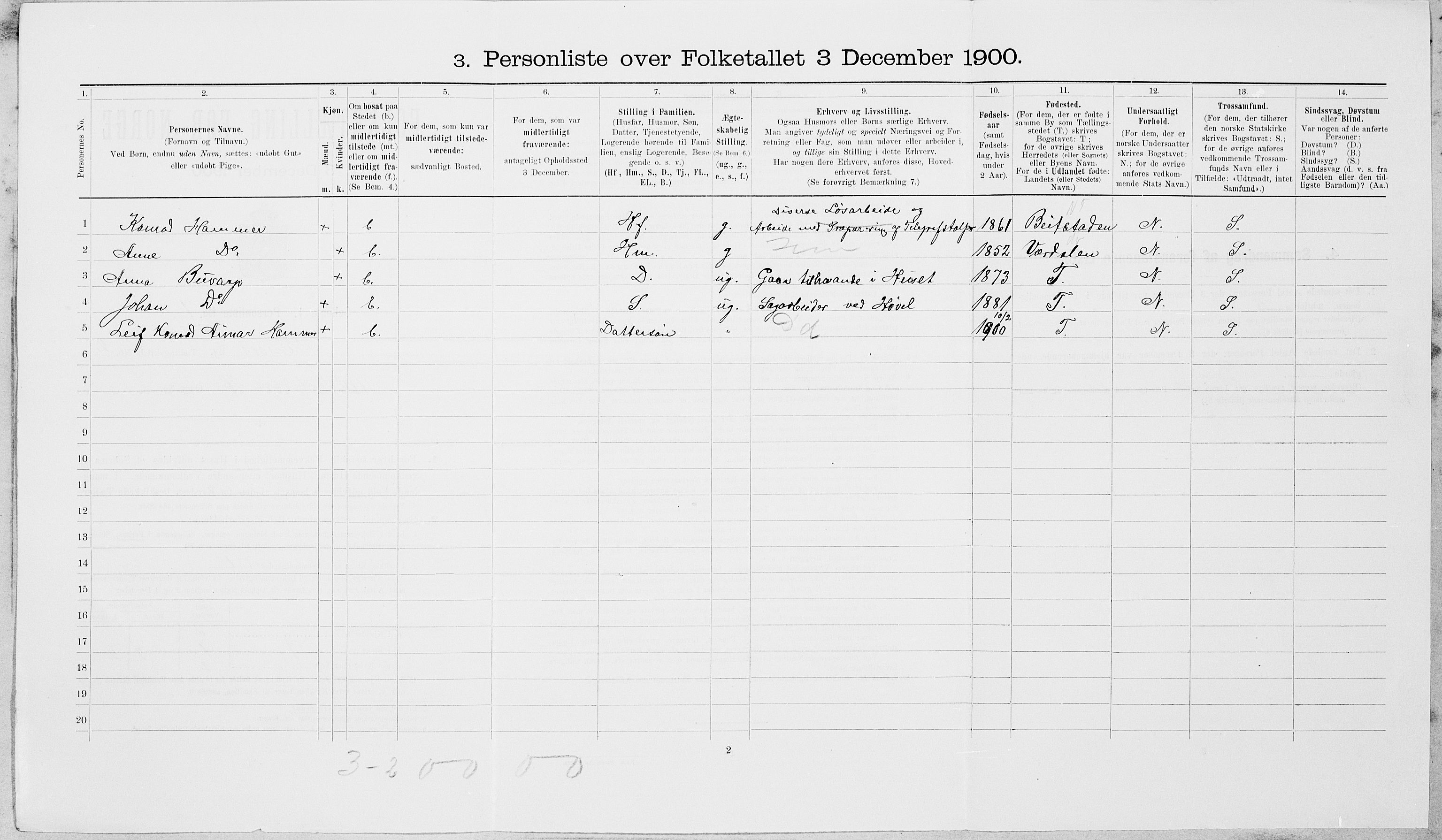 SAT, Folketelling 1900 for 1703 Namsos ladested, 1900, s. 541