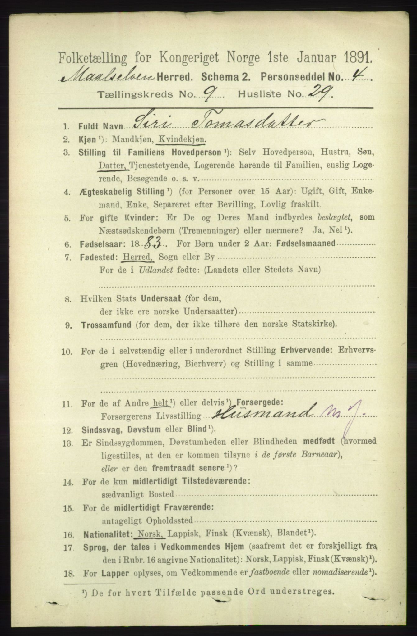 RA, Folketelling 1891 for 1924 Målselv herred, 1891, s. 2948
