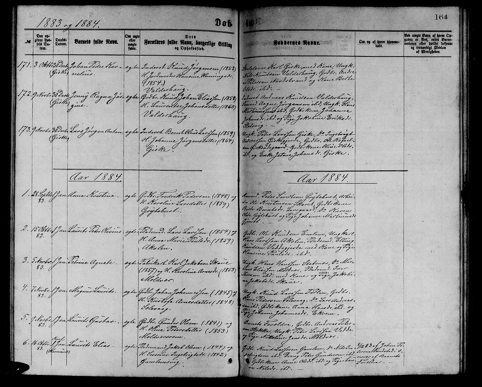 Ministerialprotokoller, klokkerbøker og fødselsregistre - Møre og Romsdal, AV/SAT-A-1454/528/L0429: Klokkerbok nr. 528C10, 1872-1886, s. 164