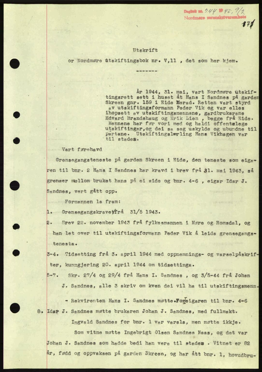 Nordmøre sorenskriveri, SAT/A-4132/1/2/2Ca: Pantebok nr. A99, 1945-1945, Dagboknr: 244/1945