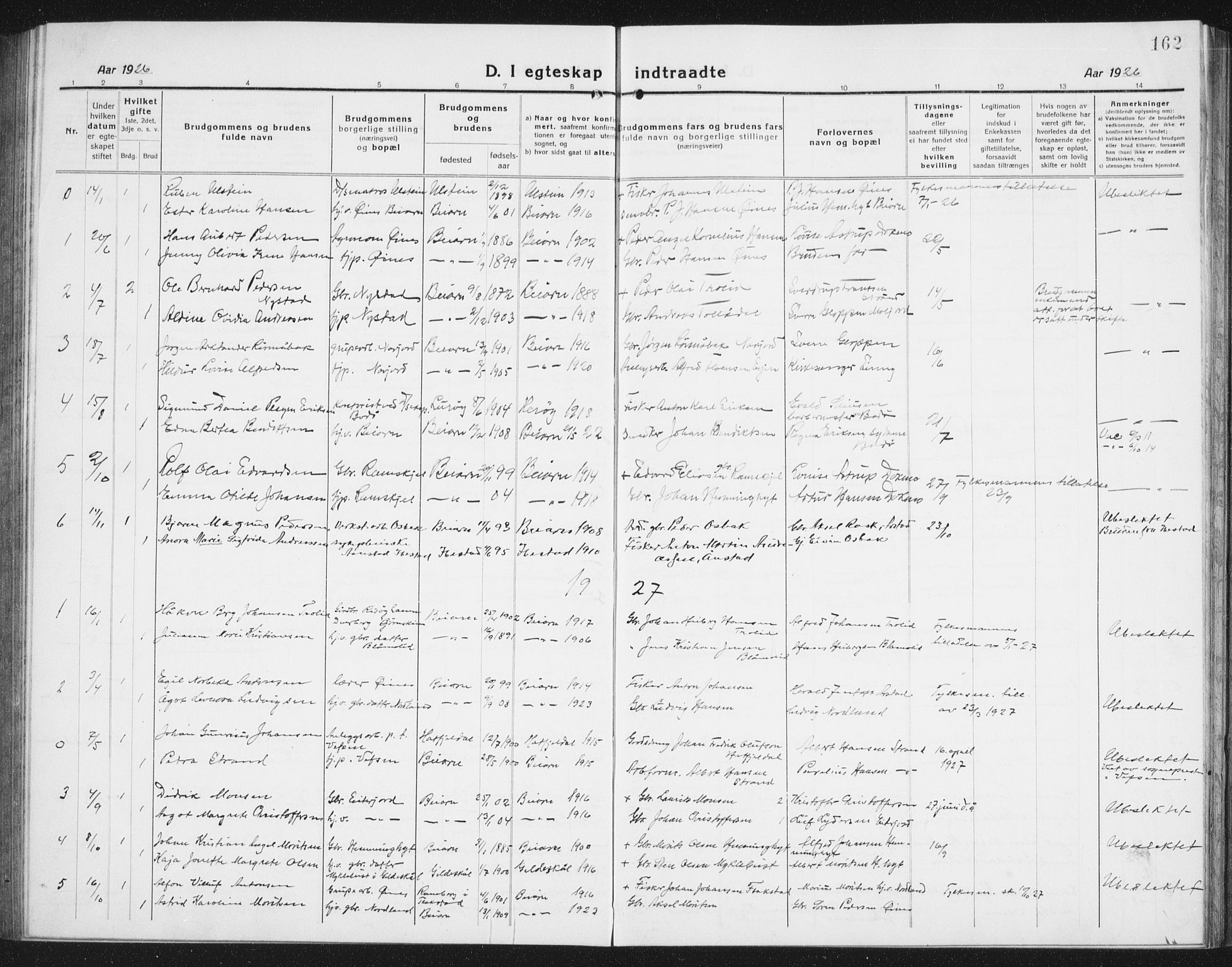 Ministerialprotokoller, klokkerbøker og fødselsregistre - Nordland, AV/SAT-A-1459/846/L0656: Klokkerbok nr. 846C06, 1917-1936, s. 162