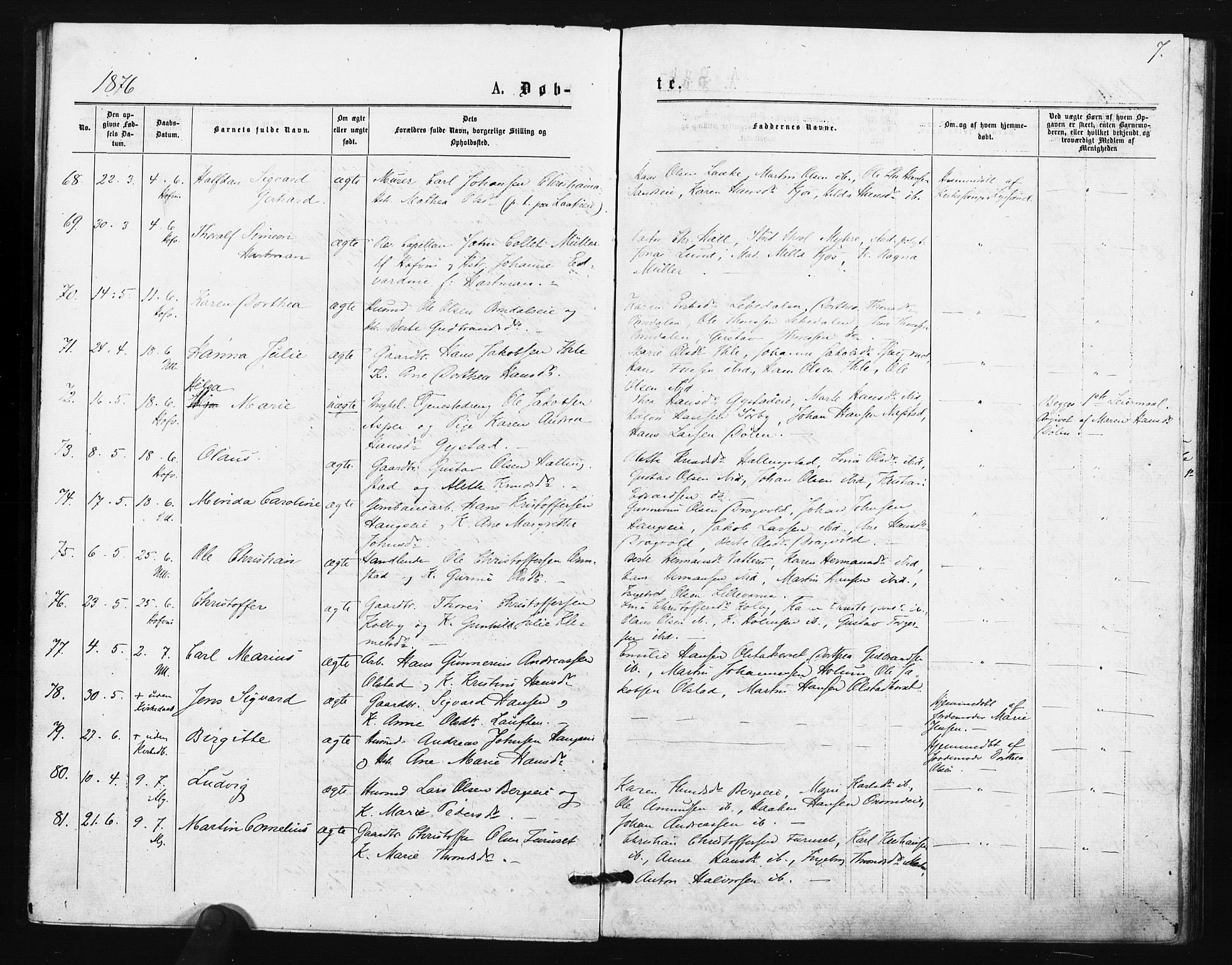 Ullensaker prestekontor Kirkebøker, AV/SAO-A-10236a/F/Fa/L0018: Ministerialbok nr. I 18, 1876-1877, s. 7