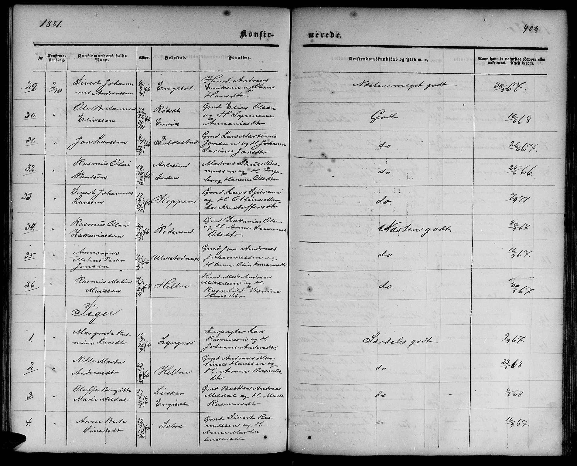 Ministerialprotokoller, klokkerbøker og fødselsregistre - Møre og Romsdal, AV/SAT-A-1454/511/L0157: Klokkerbok nr. 511C03, 1864-1884, s. 403