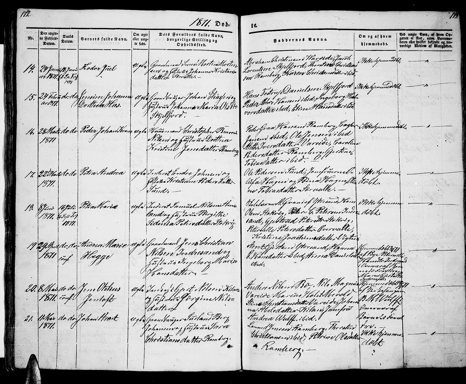 Ministerialprotokoller, klokkerbøker og fødselsregistre - Nordland, AV/SAT-A-1459/885/L1212: Klokkerbok nr. 885C01, 1847-1873, s. 172-173