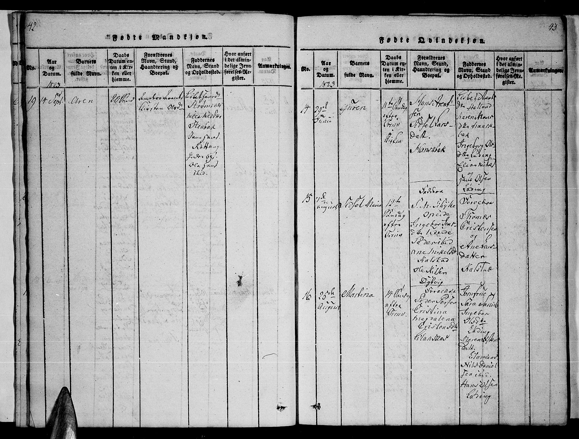 Ministerialprotokoller, klokkerbøker og fødselsregistre - Nordland, AV/SAT-A-1459/859/L0855: Klokkerbok nr. 859C01, 1821-1839, s. 42-43