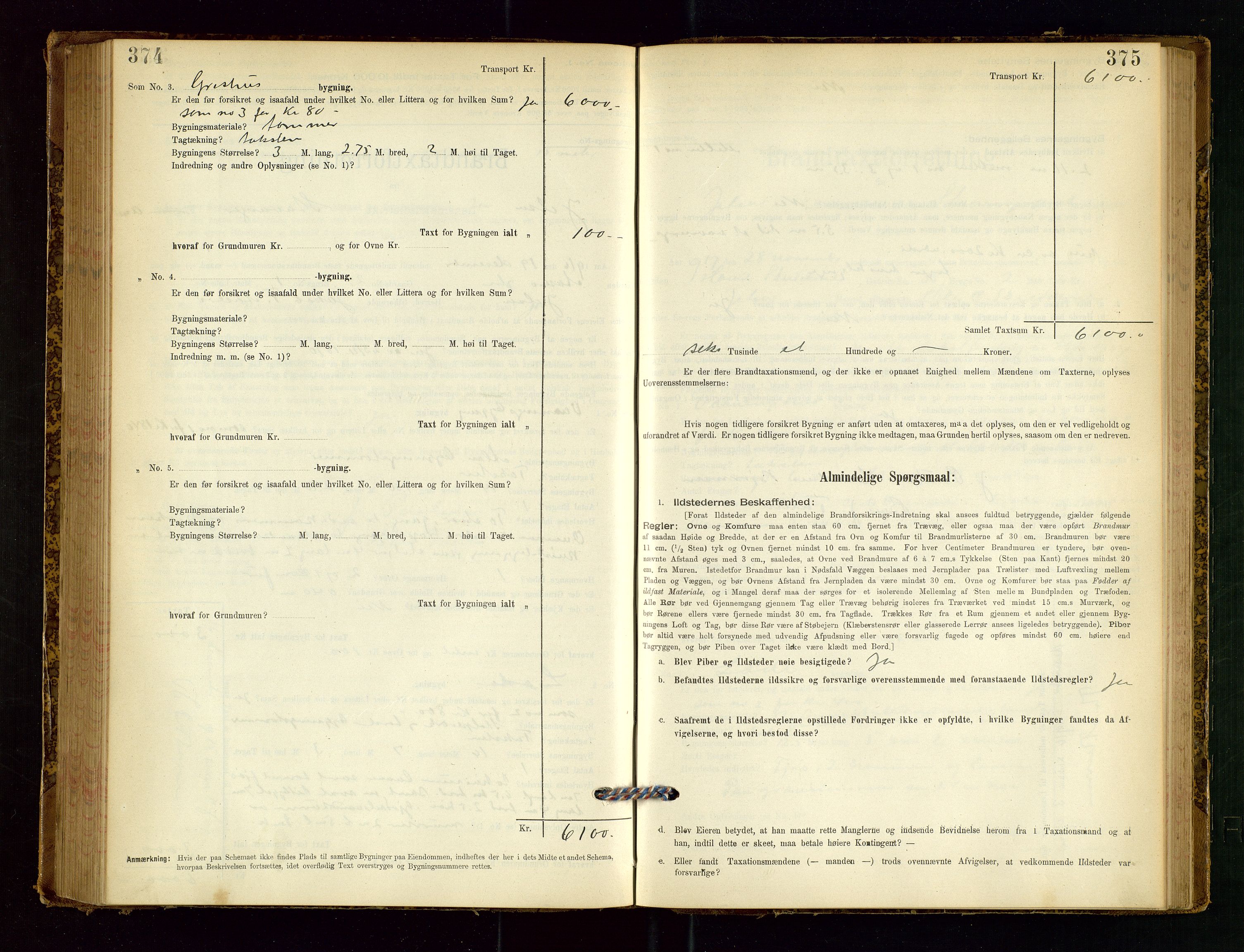 Jelsa lensmannskontor, SAST/A-100360/Gob/L0001: "Brandtaxationsprotocol", 1895-1918, s. 374-375