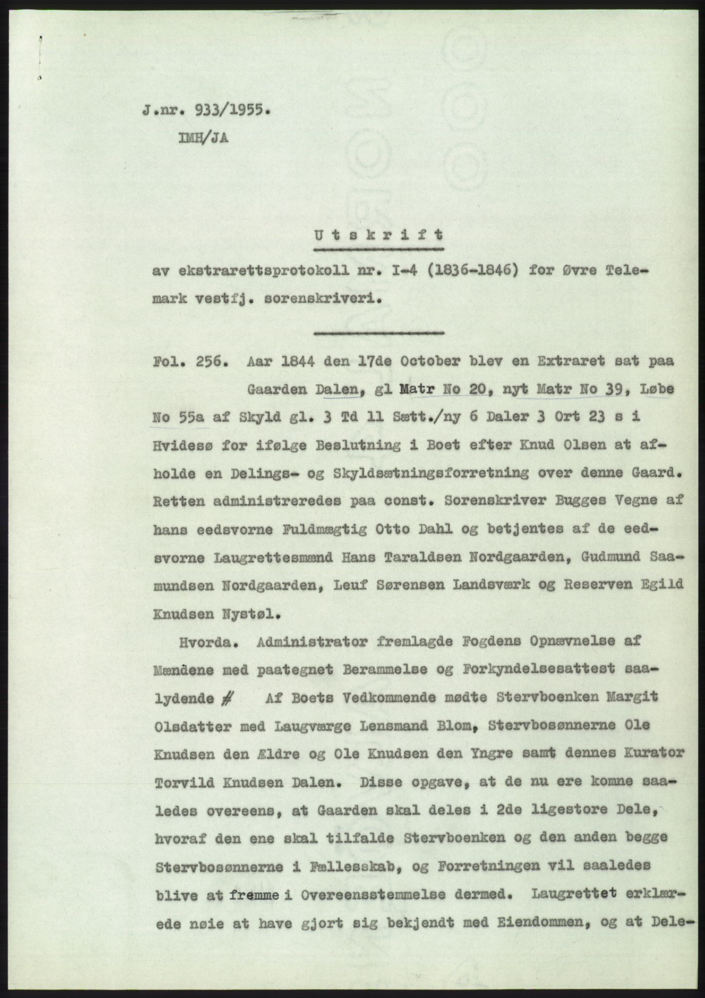 Statsarkivet i Kongsberg, AV/SAKO-A-0001/E/Ee/L0004: Avskrifter, SAO jnr. 802/1955 - 1192/1955, 1955, s. 133