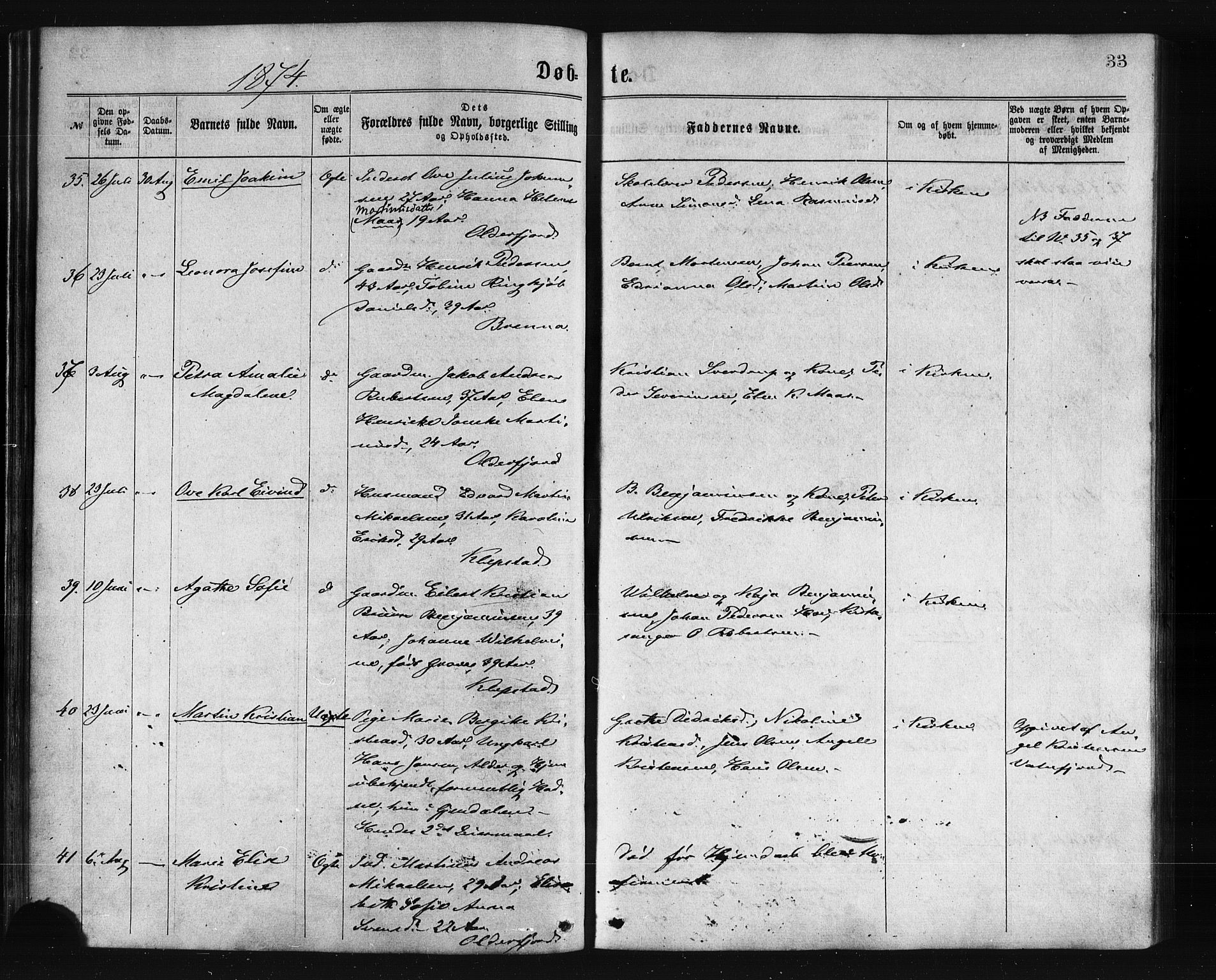 Ministerialprotokoller, klokkerbøker og fødselsregistre - Nordland, AV/SAT-A-1459/876/L1096: Ministerialbok nr. 876A02, 1870-1886, s. 33