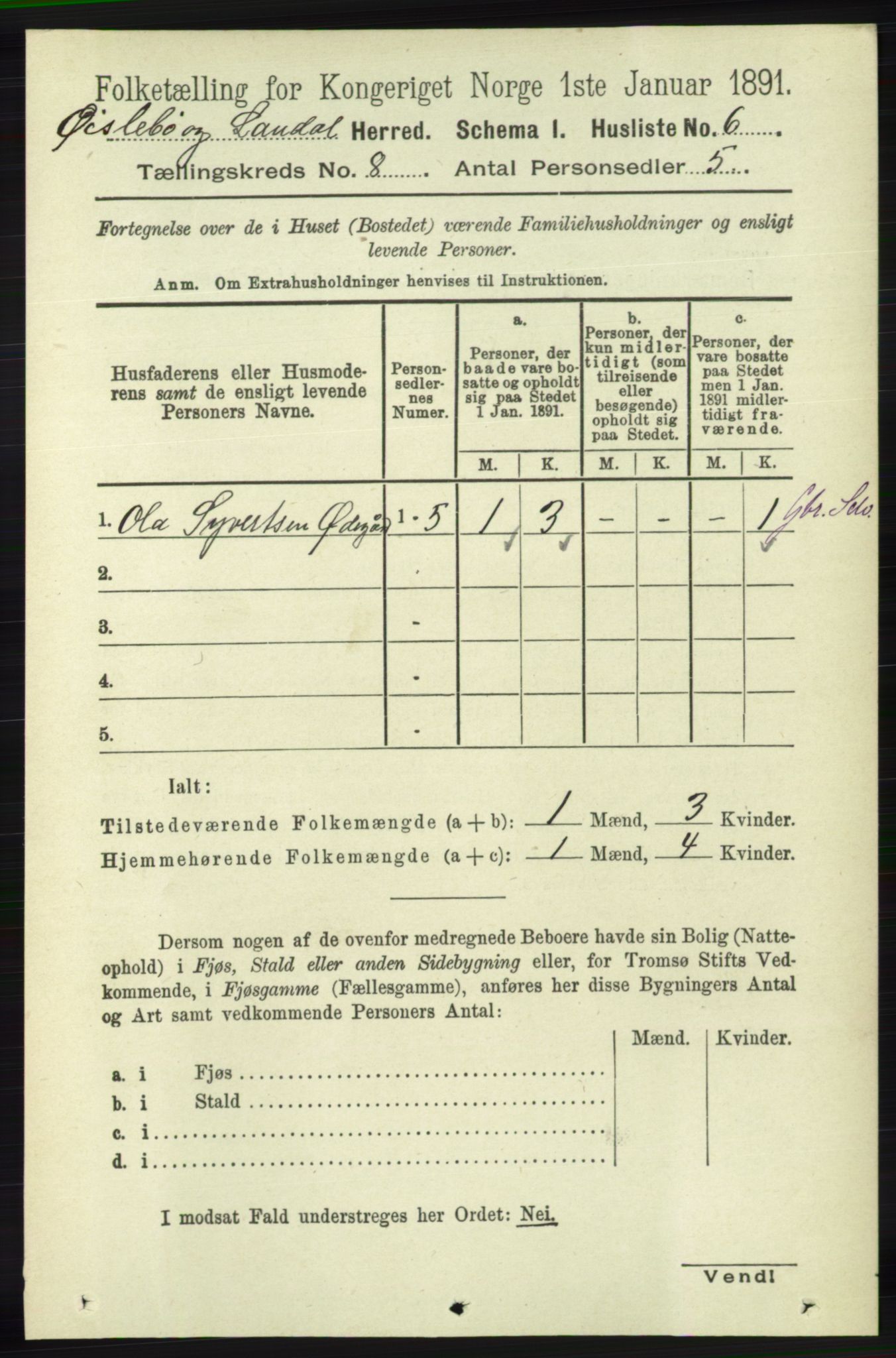 RA, Folketelling 1891 for 1021 Øyslebø og Laudal herred, 1891, s. 2060