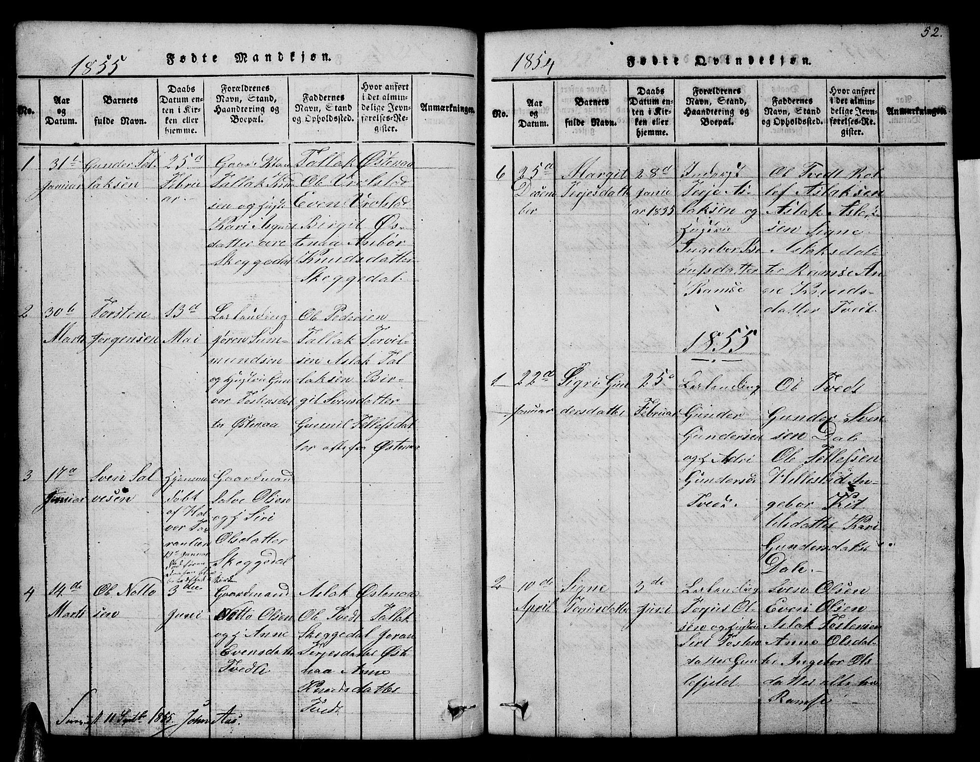 Åmli sokneprestkontor, SAK/1111-0050/F/Fb/Fbb/L0001: Klokkerbok nr. B 1, 1816-1889, s. 52