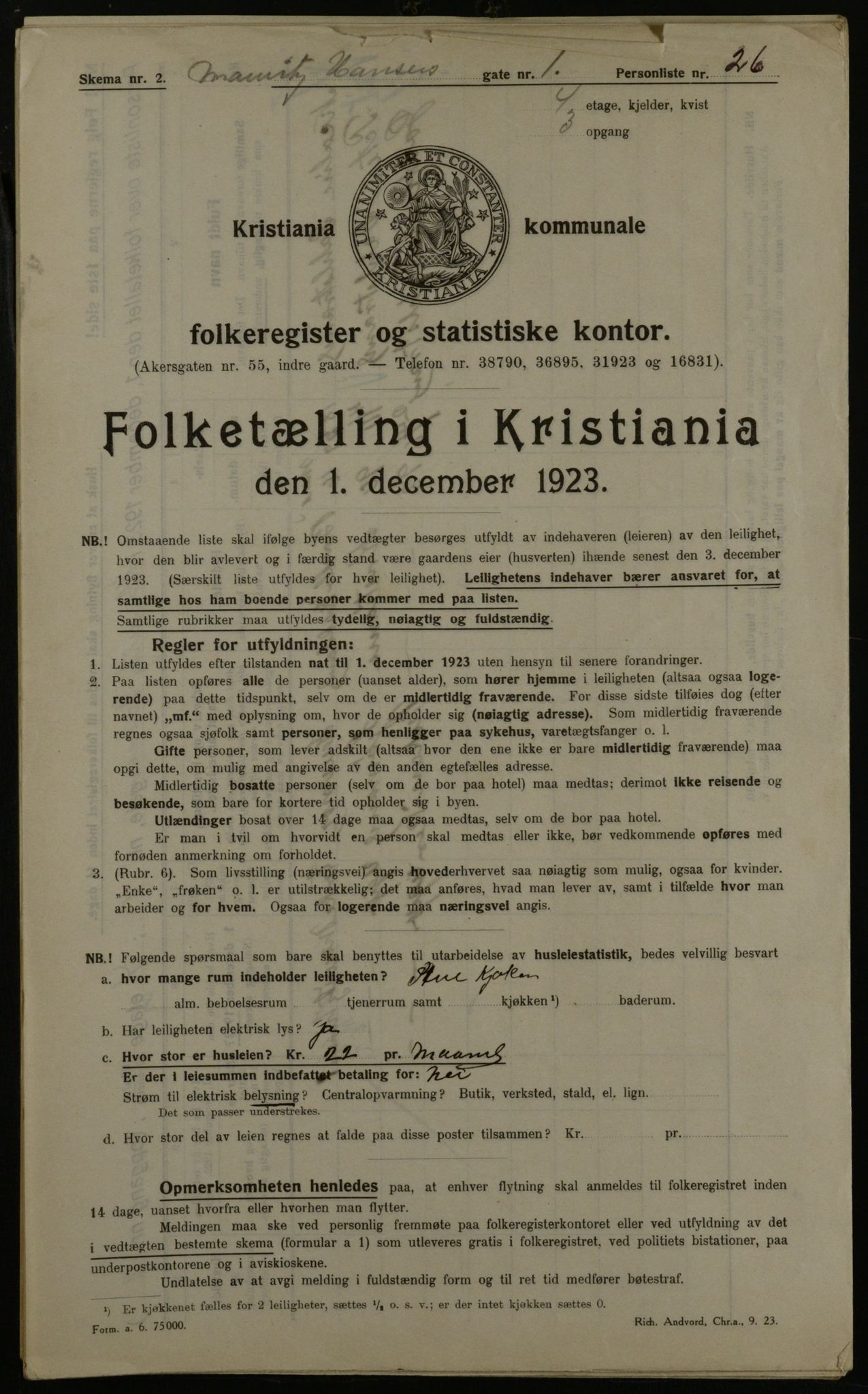 OBA, Kommunal folketelling 1.12.1923 for Kristiania, 1923, s. 71788