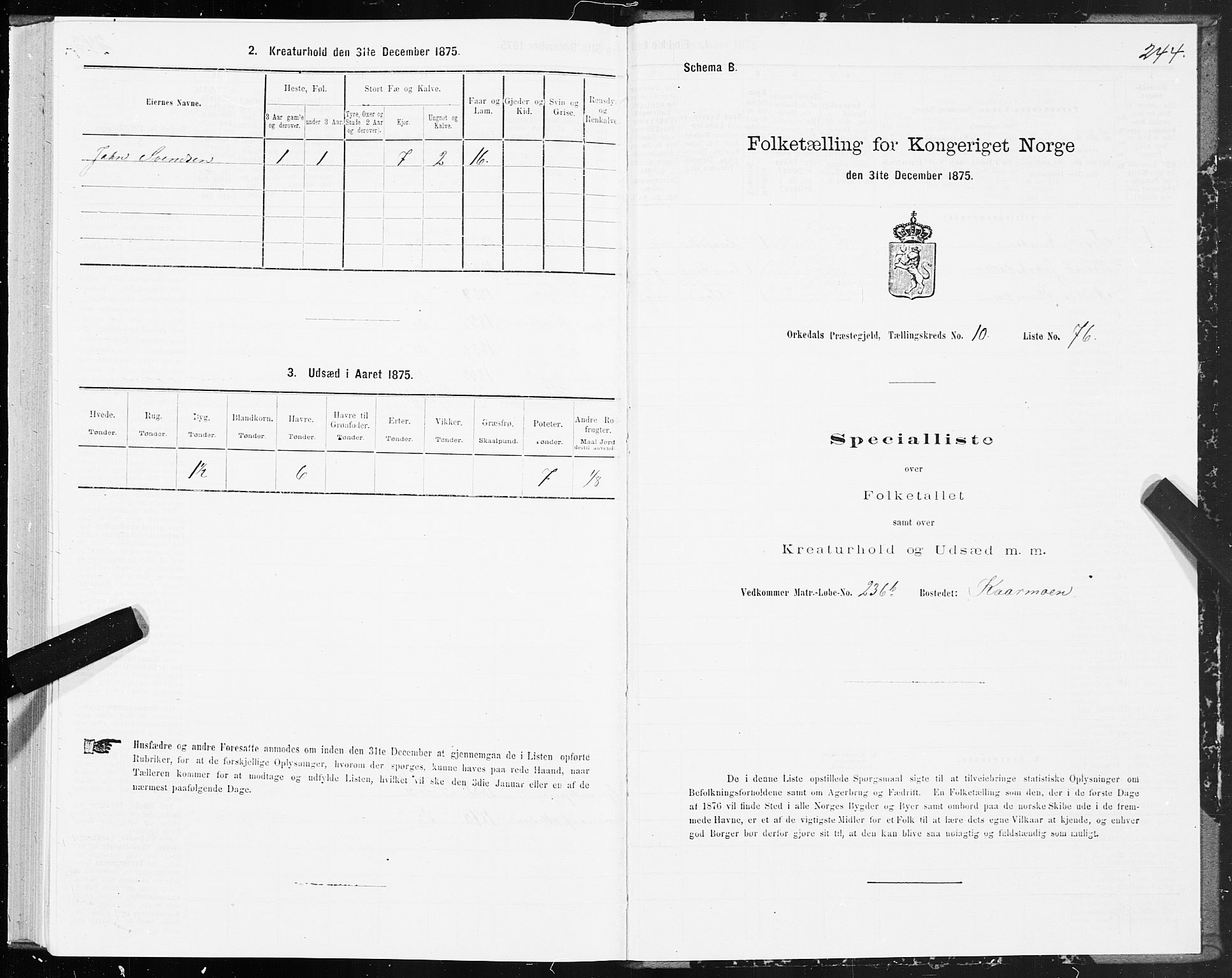 SAT, Folketelling 1875 for 1638P Orkdal prestegjeld, 1875, s. 5244