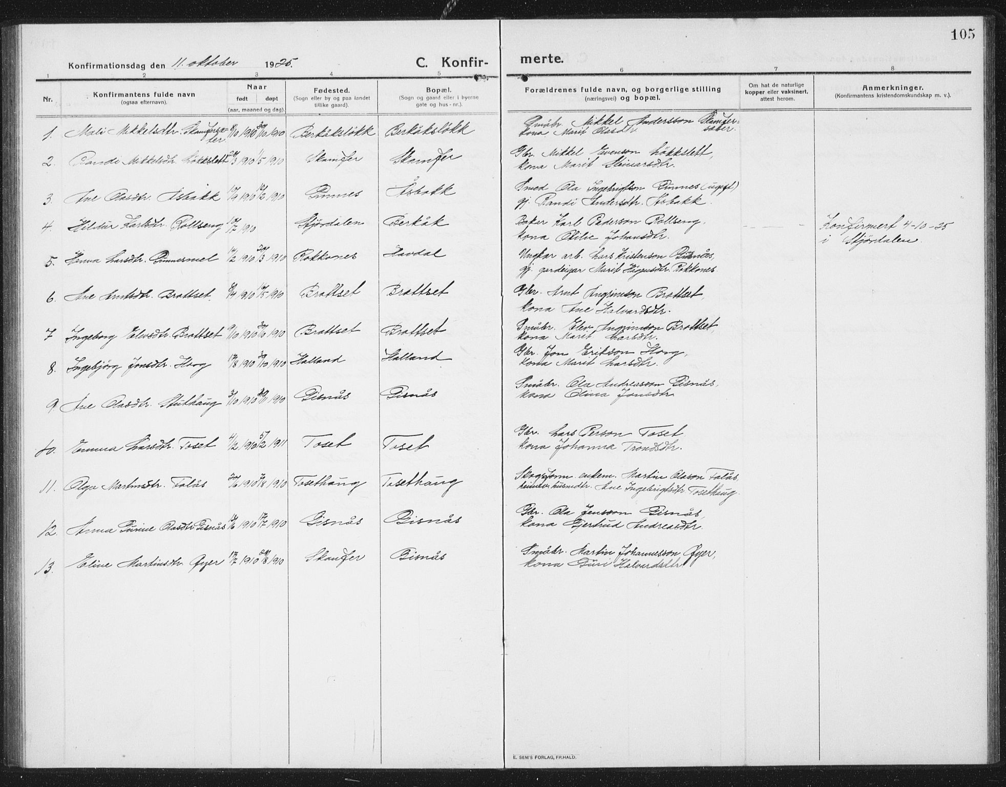 Ministerialprotokoller, klokkerbøker og fødselsregistre - Sør-Trøndelag, AV/SAT-A-1456/675/L0888: Klokkerbok nr. 675C01, 1913-1935, s. 105