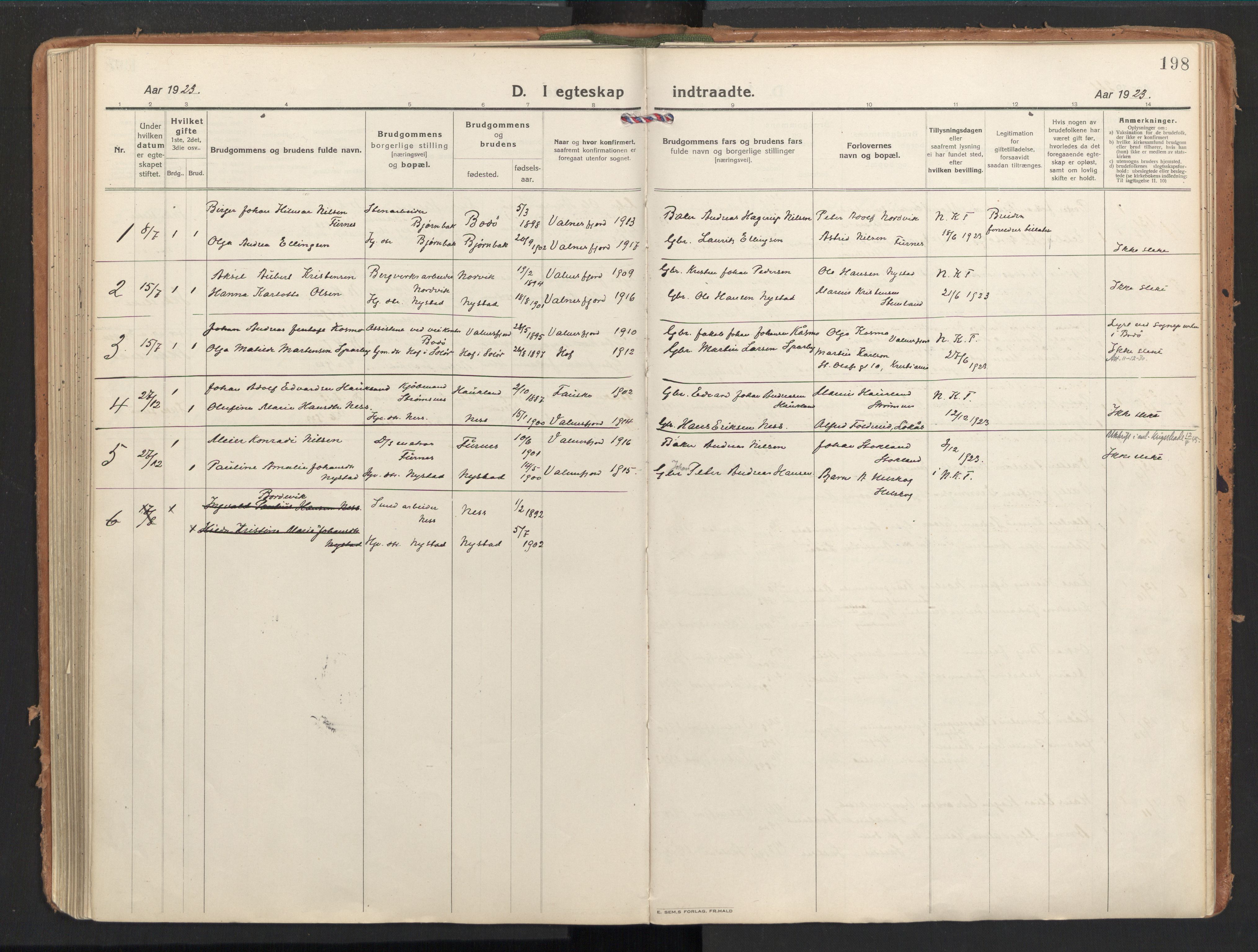 Ministerialprotokoller, klokkerbøker og fødselsregistre - Nordland, AV/SAT-A-1459/851/L0725: Ministerialbok nr. 851A02, 1922-1944, s. 198