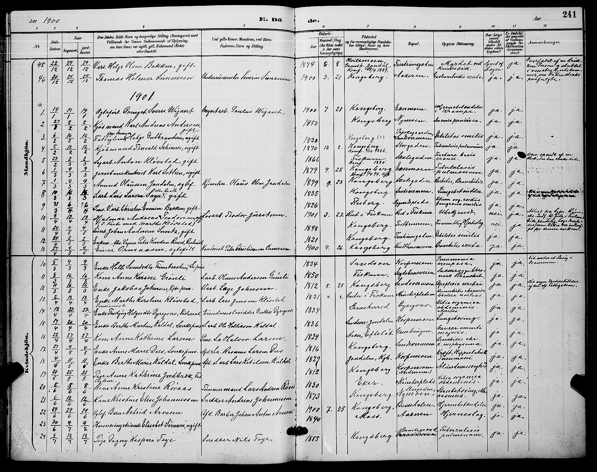 Kongsberg kirkebøker, AV/SAKO-A-22/G/Ga/L0006: Klokkerbok nr. 6, 1890-1901, s. 241