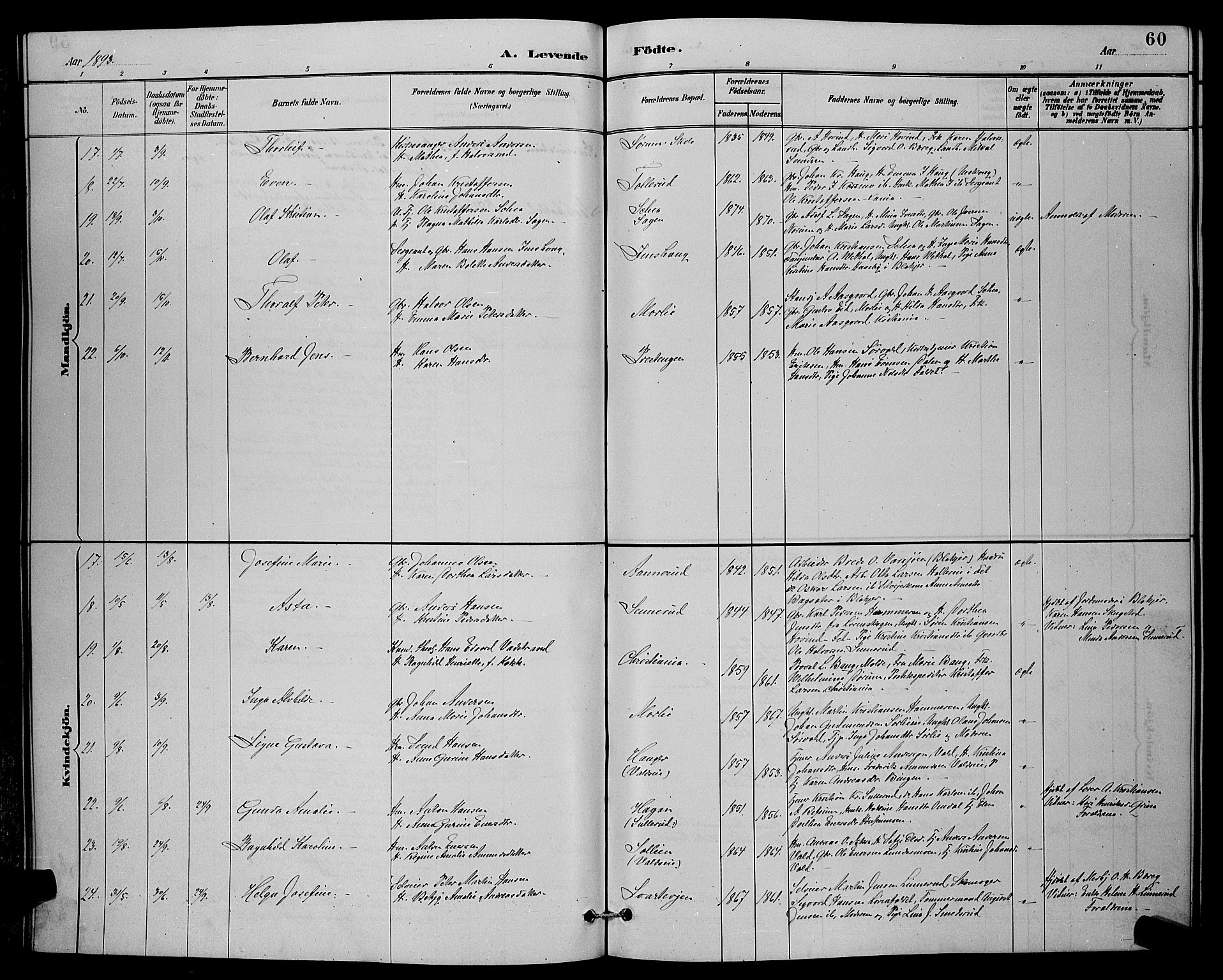 Sørum prestekontor Kirkebøker, SAO/A-10303/G/Ga/L0005: Klokkerbok nr. I 5.1, 1886-1894, s. 60