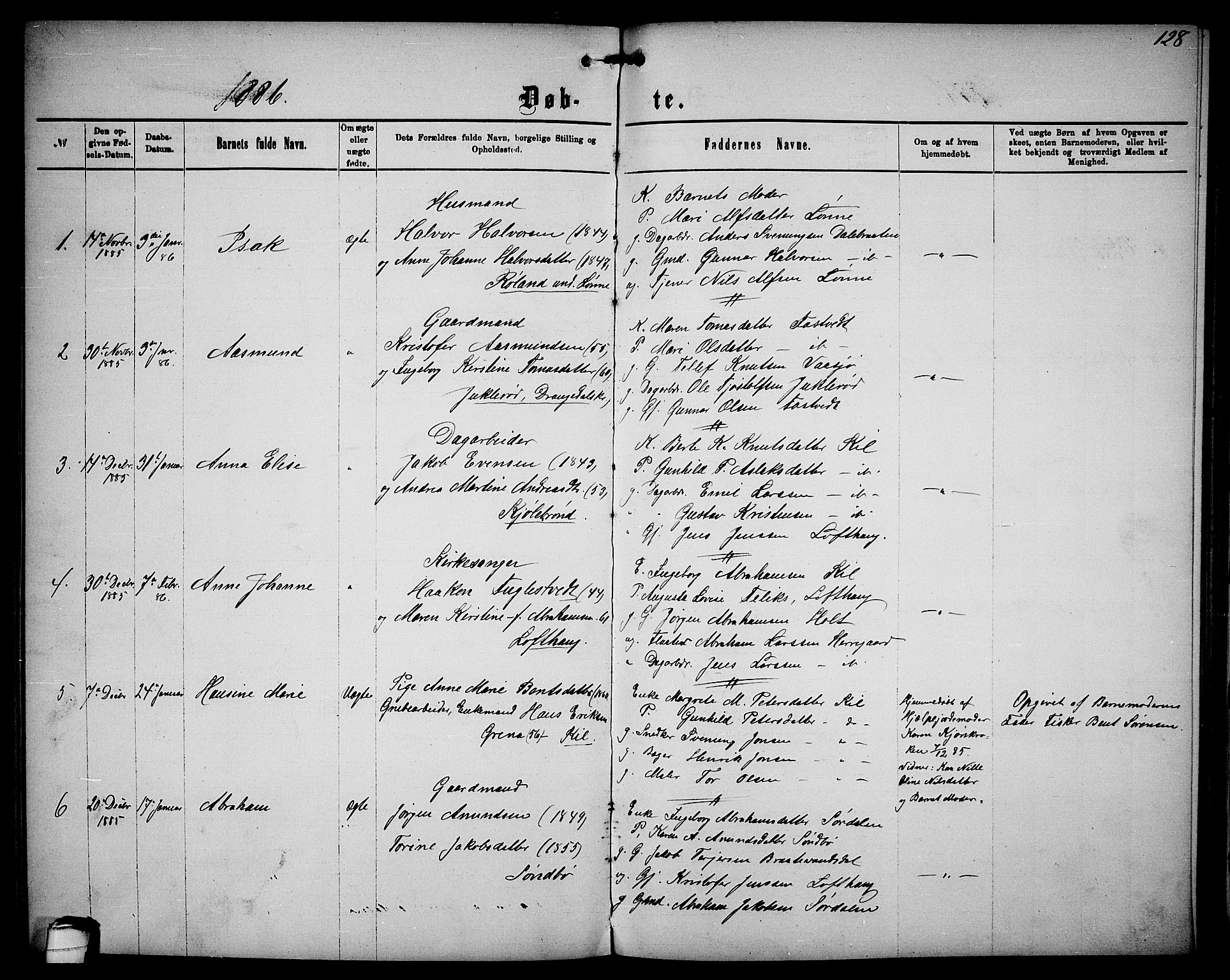 Sannidal kirkebøker, AV/SAKO-A-296/G/Ga/L0002: Klokkerbok nr. 2, 1875-1886, s. 128