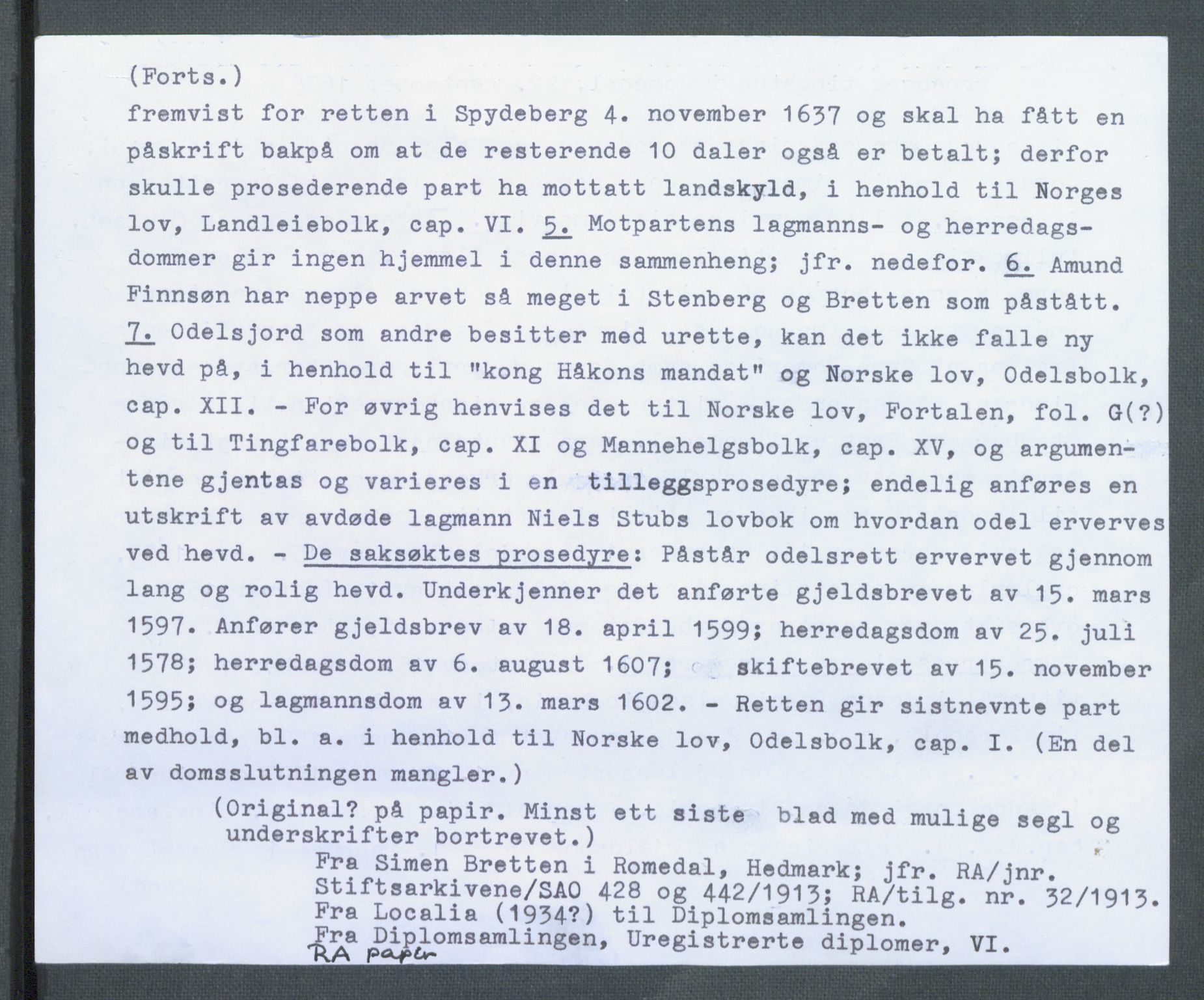 Riksarkivets diplomsamling, AV/RA-EA-5965/F02/L0151: Dokumenter, 1638, s. 75