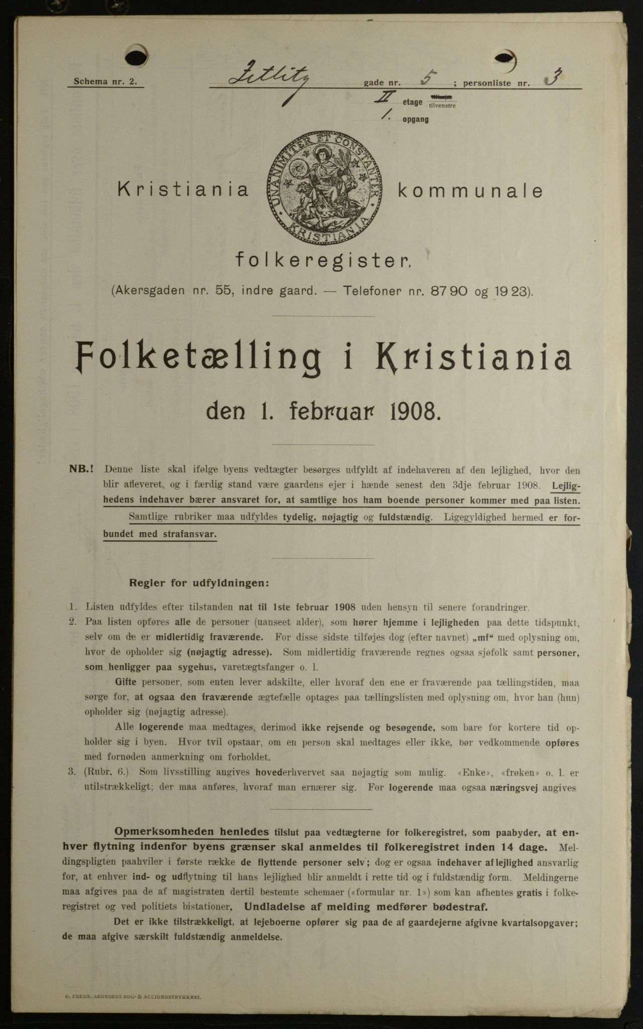 OBA, Kommunal folketelling 1.2.1908 for Kristiania kjøpstad, 1908, s. 115566