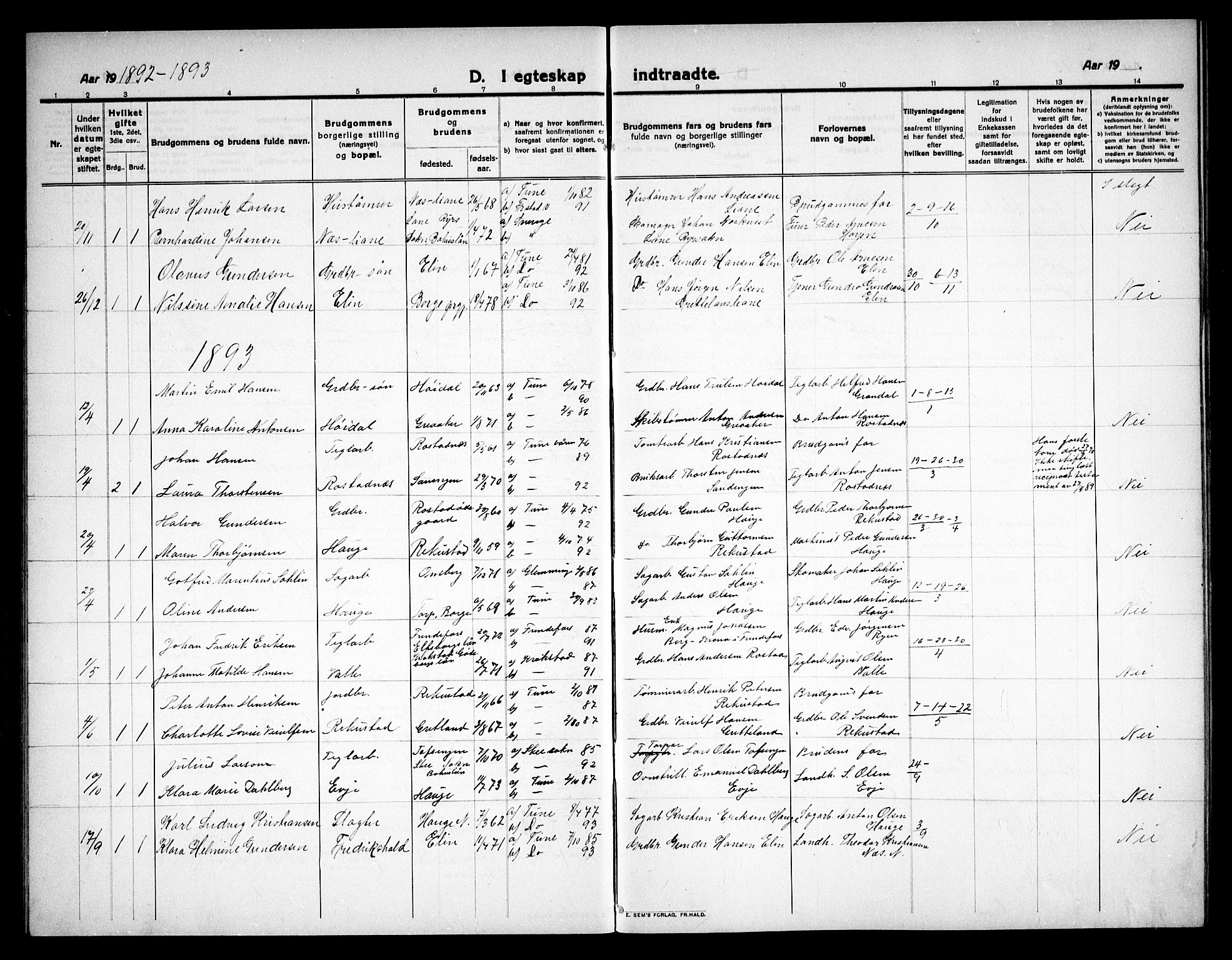 Tune prestekontor Kirkebøker, AV/SAO-A-2007/G/Gd/L0001: Klokkerbok nr. IV 1, 1884-1901