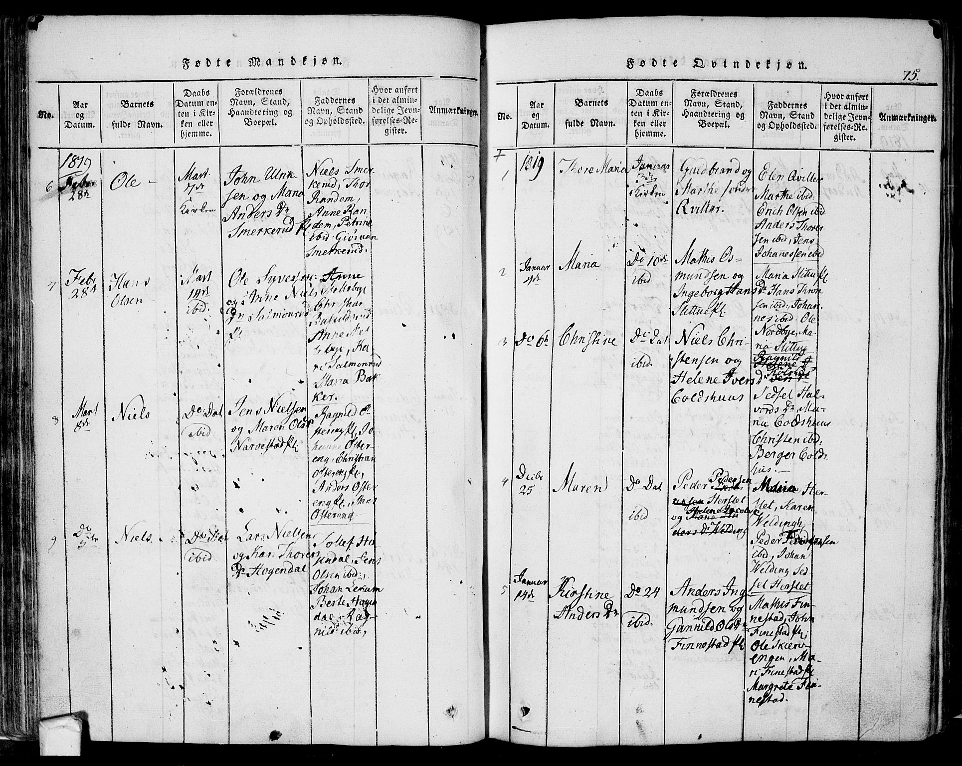 Eidsberg prestekontor Kirkebøker, SAO/A-10905/F/Fa/L0007: Ministerialbok nr. I 7, 1814-1832, s. 75