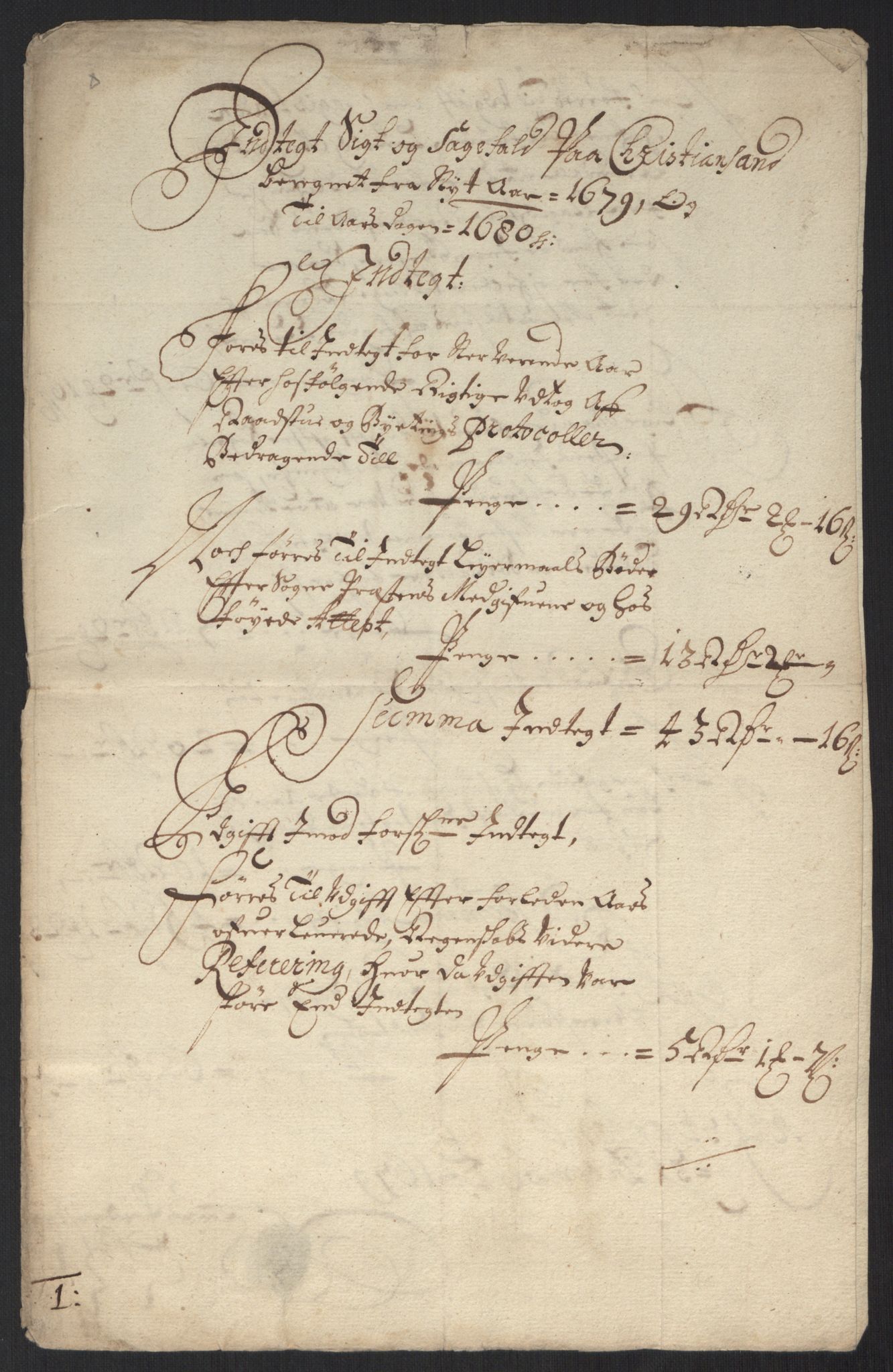 Rentekammeret inntil 1814, Reviderte regnskaper, Byregnskaper, RA/EA-4066/R/Rm/L0284: [M17] Sikt og sakefall, 1658-1680, s. 85