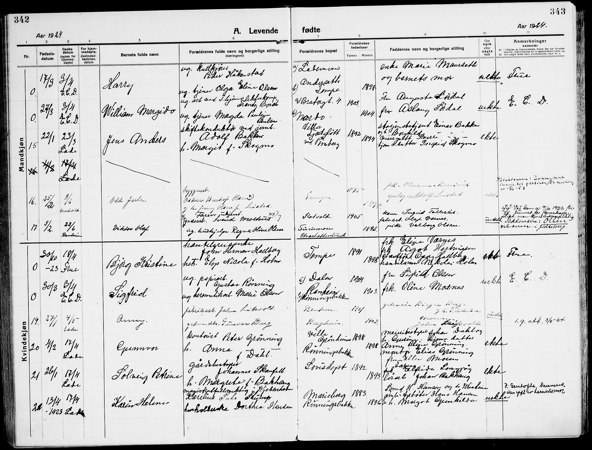 Ministerialprotokoller, klokkerbøker og fødselsregistre - Sør-Trøndelag, AV/SAT-A-1456/607/L0321: Ministerialbok nr. 607A05, 1916-1935, s. 342-343