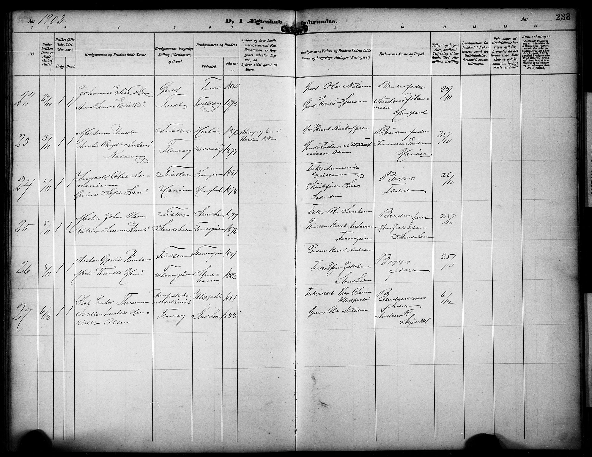 Askøy Sokneprestembete, AV/SAB-A-74101/H/Ha/Hab/Haba/L0009: Klokkerbok nr. A 9, 1894-1903, s. 233