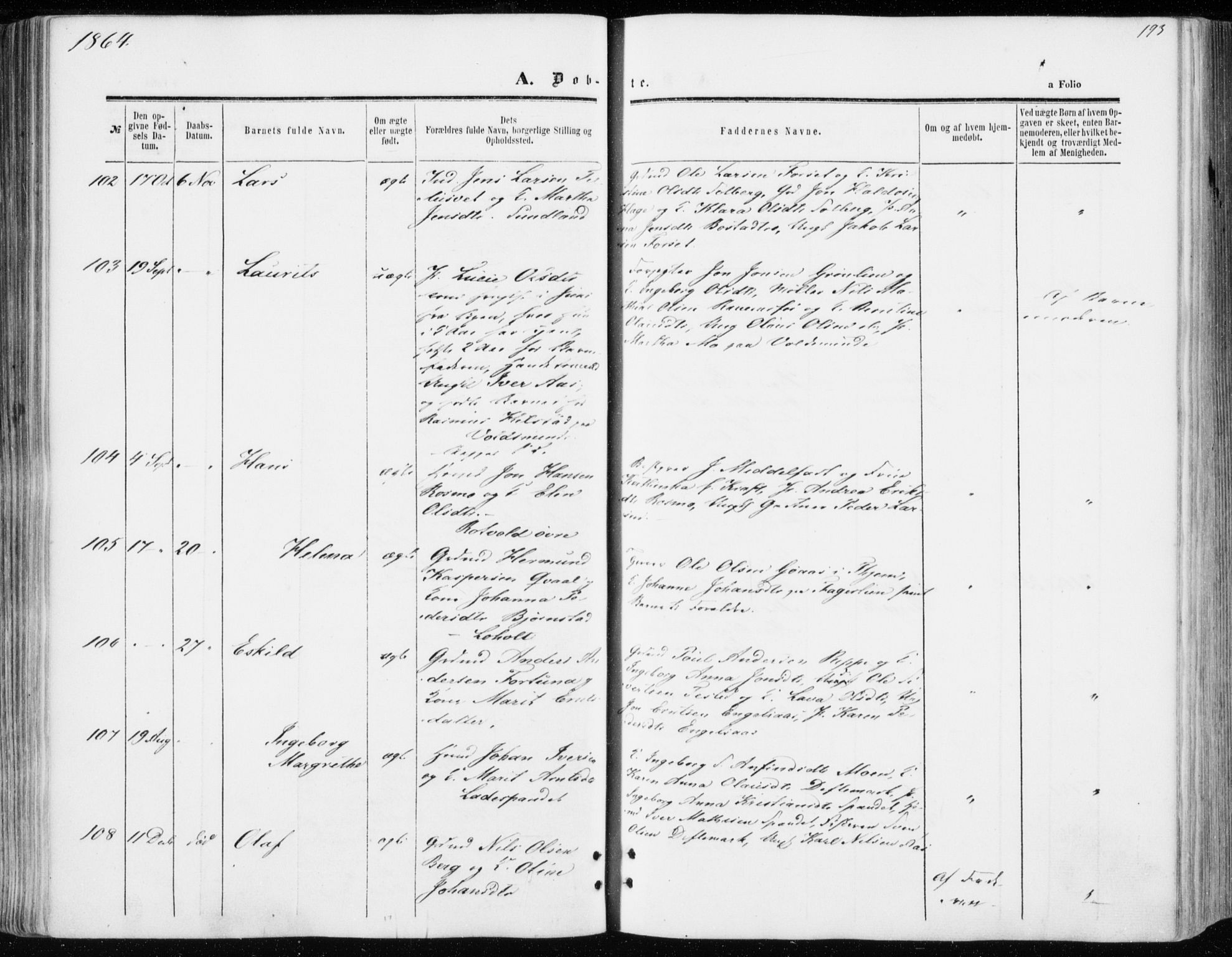 Ministerialprotokoller, klokkerbøker og fødselsregistre - Sør-Trøndelag, SAT/A-1456/606/L0292: Ministerialbok nr. 606A07, 1856-1865, s. 193