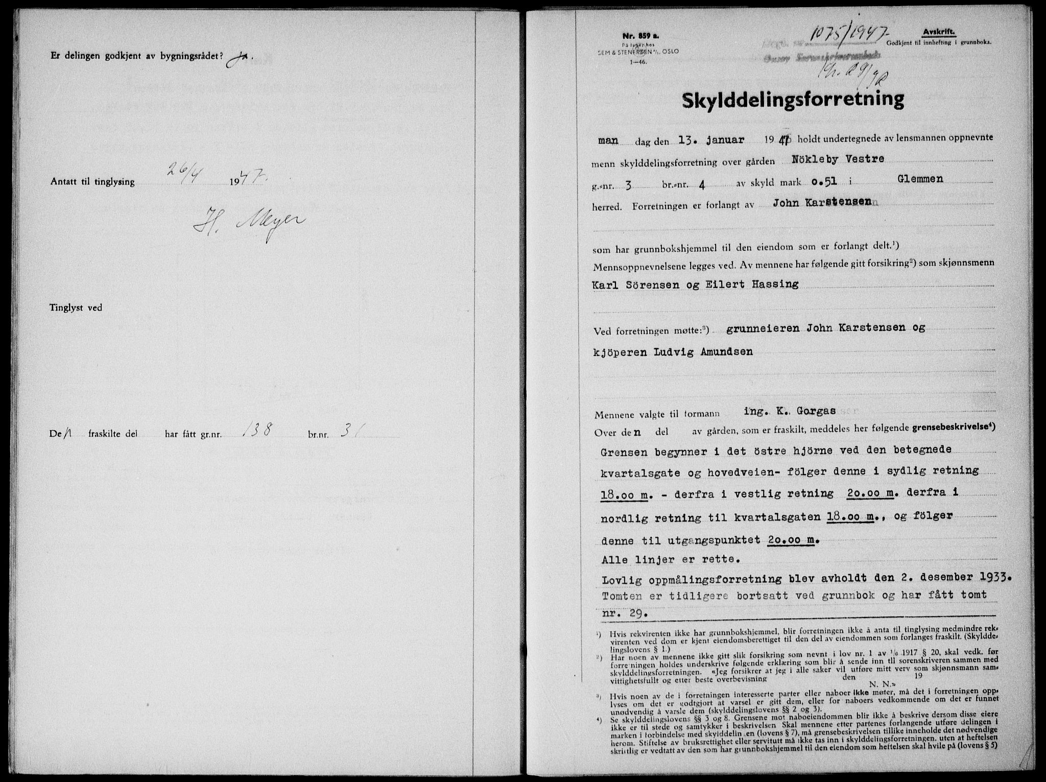 Onsøy sorenskriveri, SAO/A-10474/G/Ga/Gab/L0019b: Pantebok nr. II A-19 B, 1947-1947, Dagboknr: 1075/1947