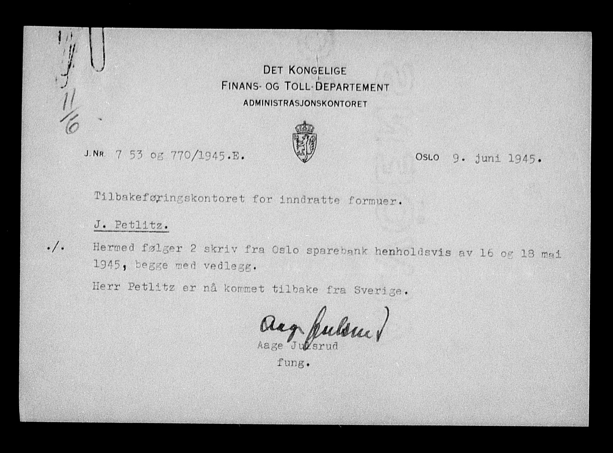 Justisdepartementet, Tilbakeføringskontoret for inndratte formuer, RA/S-1564/H/Hc/Hcc/L0968: --, 1945-1947, s. 234