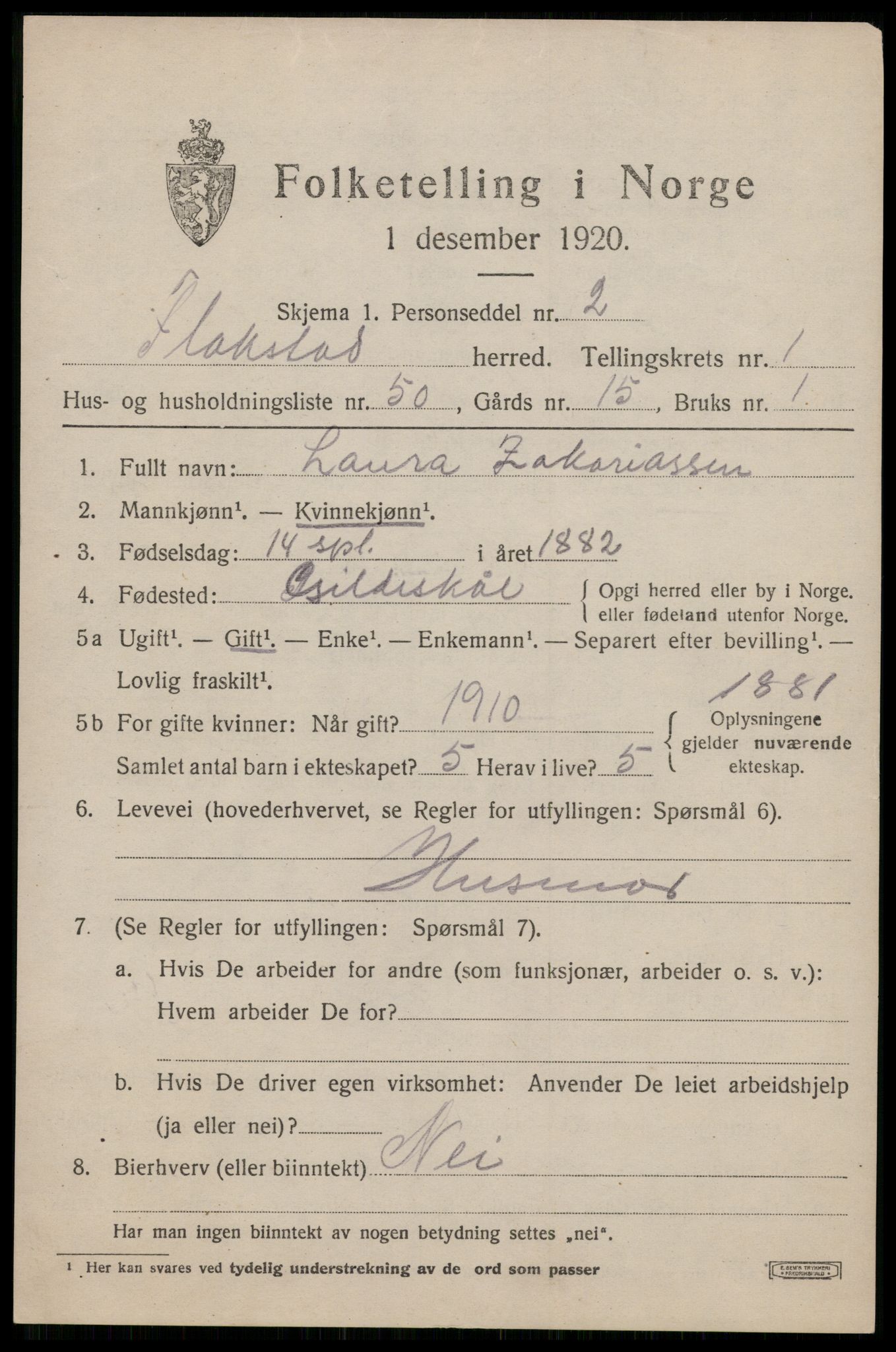 SAT, Folketelling 1920 for 1859 Flakstad herred, 1920, s. 1203